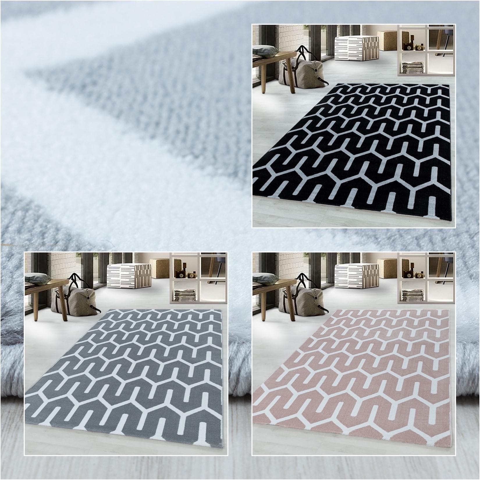 Ayyildiz Kurzflor-Teppich Rauten-Design Pflegeleicht Wohnzimmer