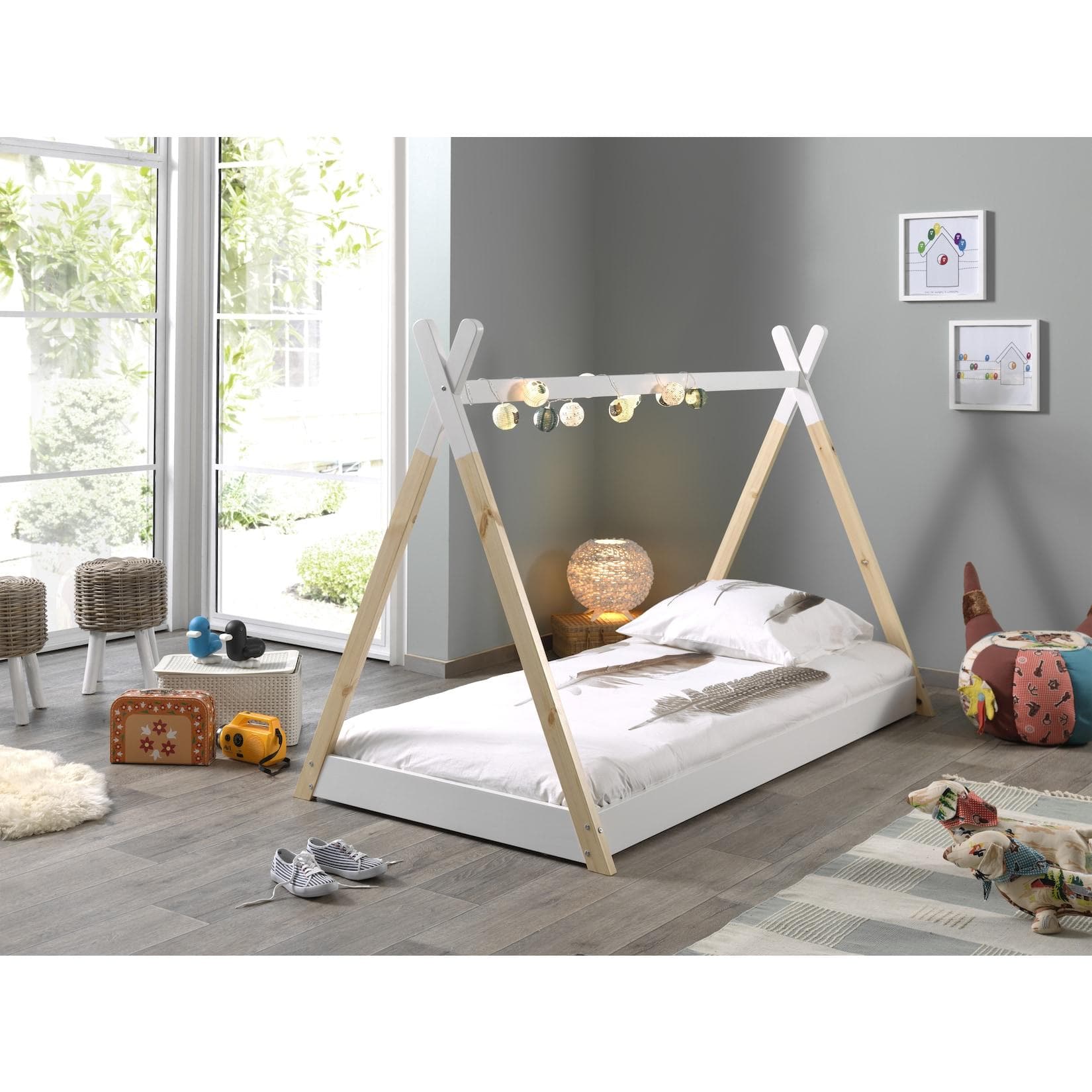 Vipack Tipi Zelt Bett mit Matratze und Lattenrost Kiefer massiv