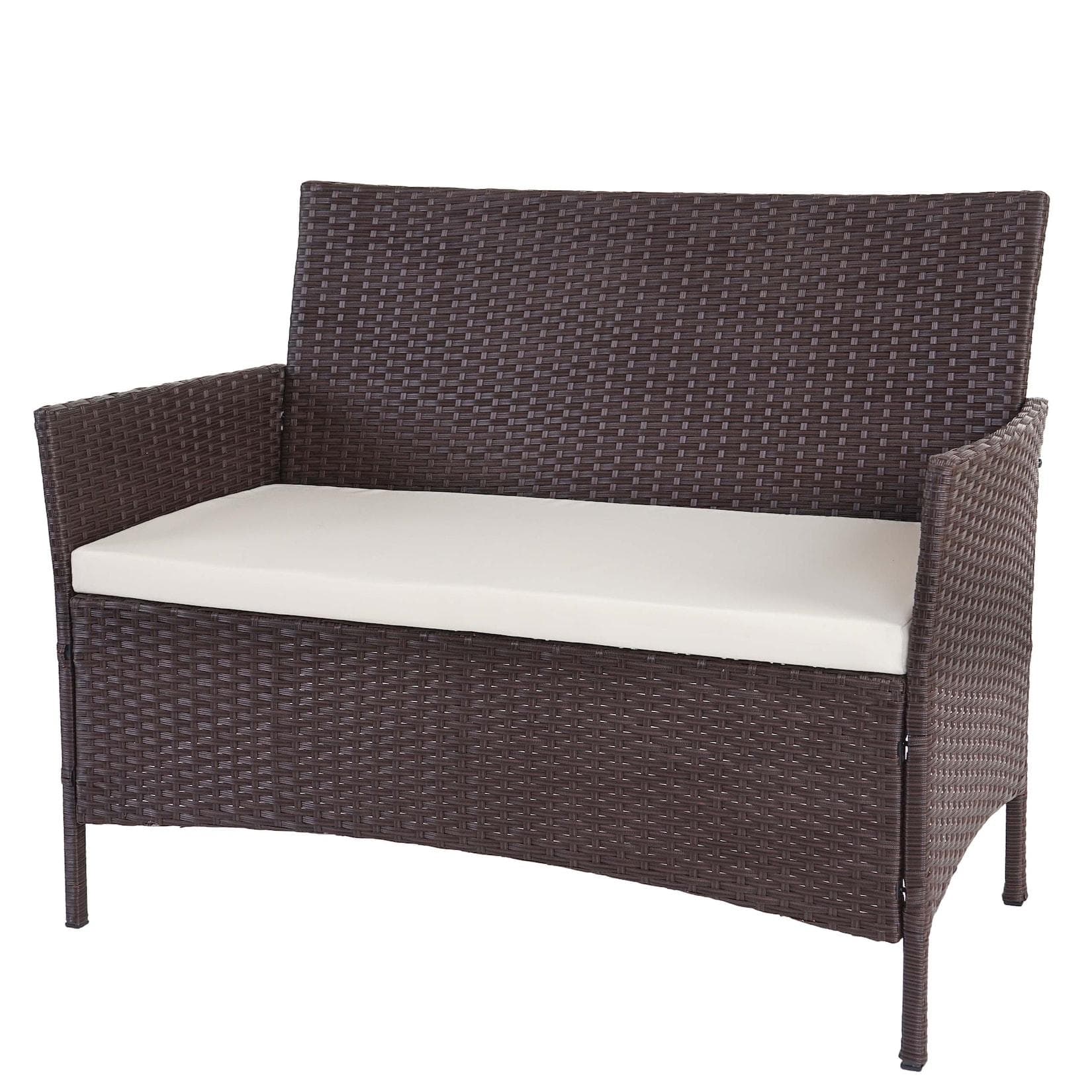 MCW Poly-Rattan Gartenbank Hamar Braun-meliert mit Kissen Creme