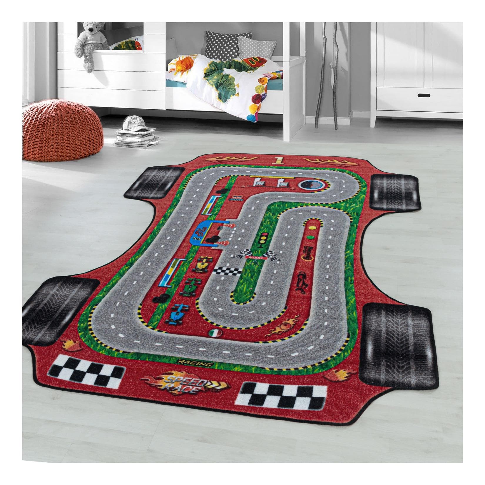Ayyildiz Kinderteppich Rennwagen Autobahn Straße Motiv 8 mm
