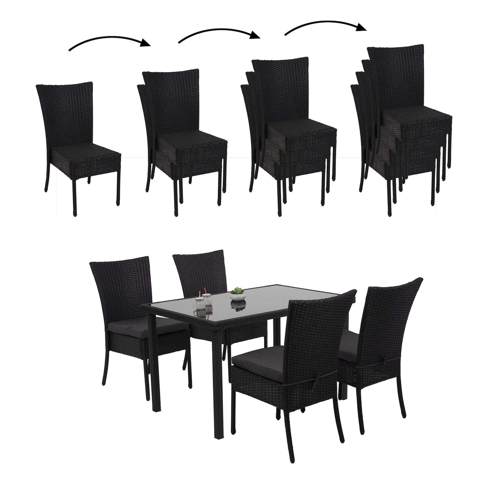 MCW Poly-Rattan Garnitur 5-tlg. Schwarz/Grau Balkon Lounge Set