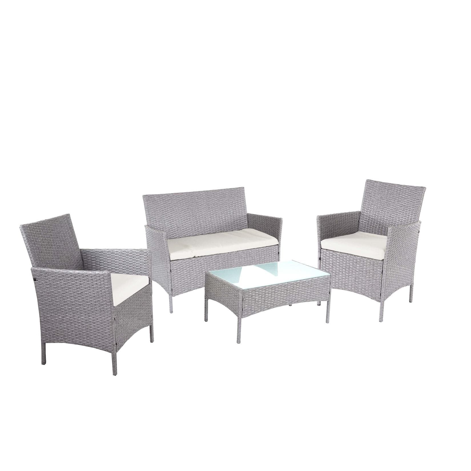 MCW 2-1-1 Poly-Rattan Garten-Garnitur Hamar Grau Creme
