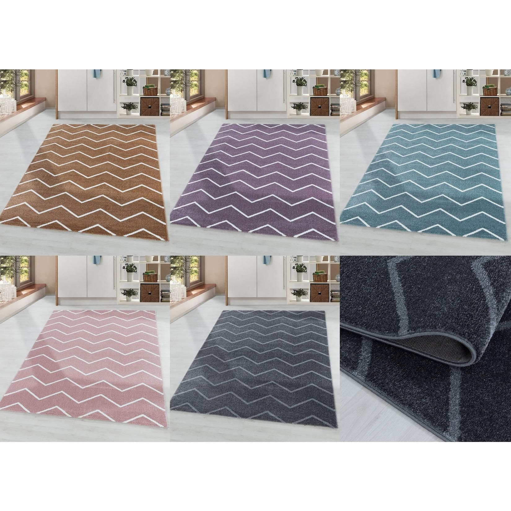 Homtex Designer Teppich: Modernes Kurzflor-Zick-Zack Design