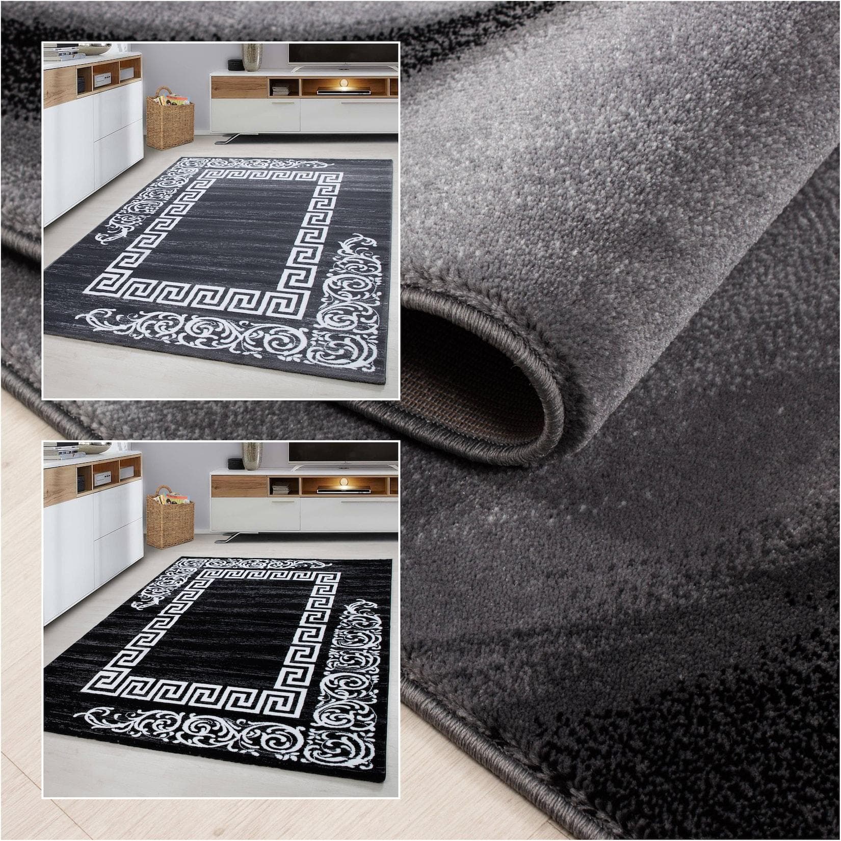 Ayyildiz Designer Teppich Wohnzimmer Grau Weiß Ornament