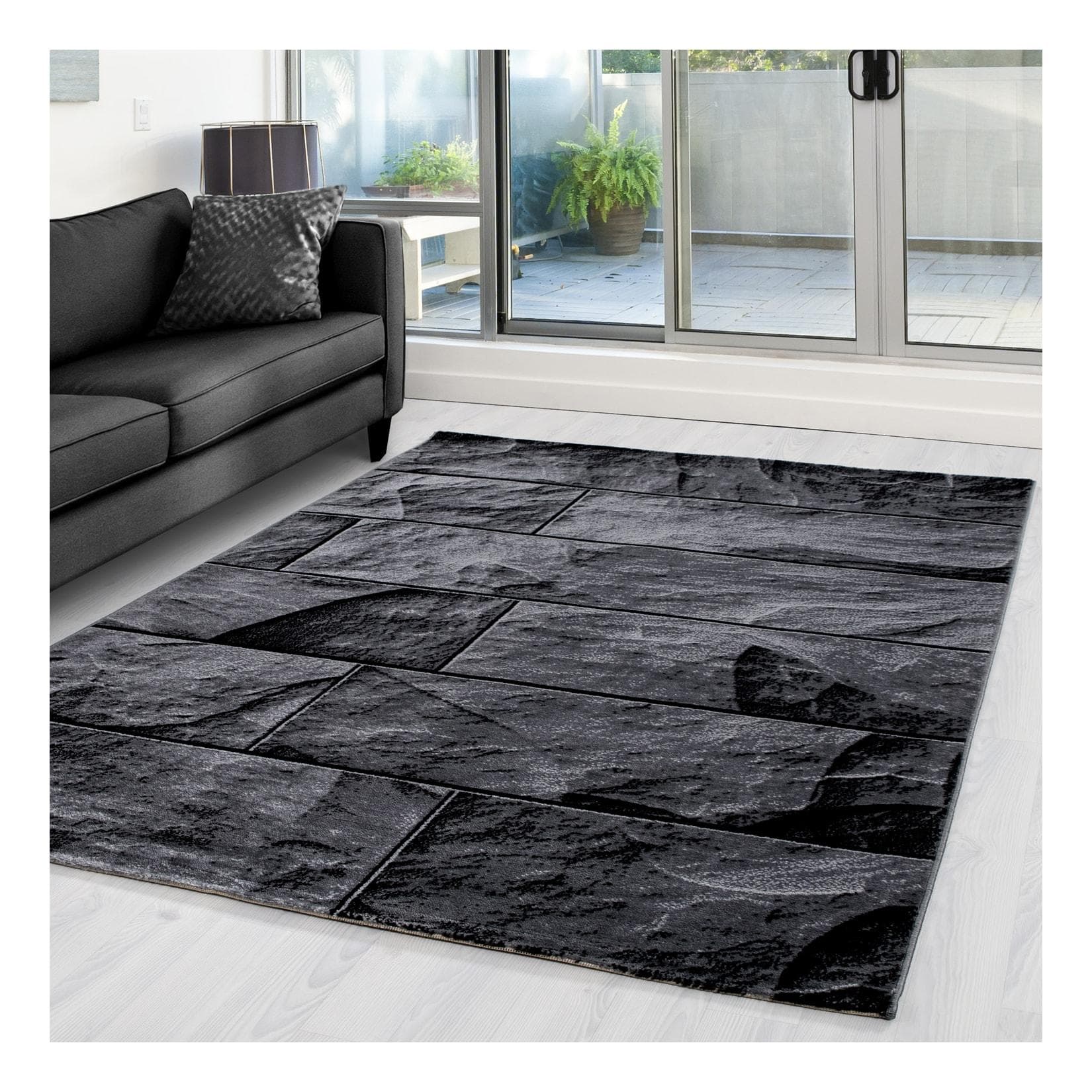 Ayyildiz Wohnzimmerteppich Kariert Schwarz-Grau Kurzflor