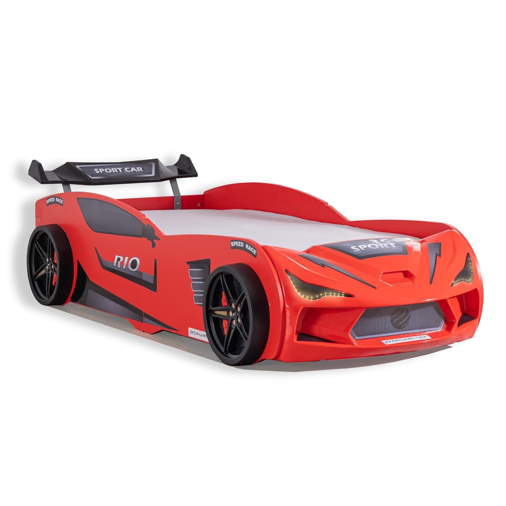 Autobett Rio Kinderbett mit LED Leuchte und Lattenrost Rot