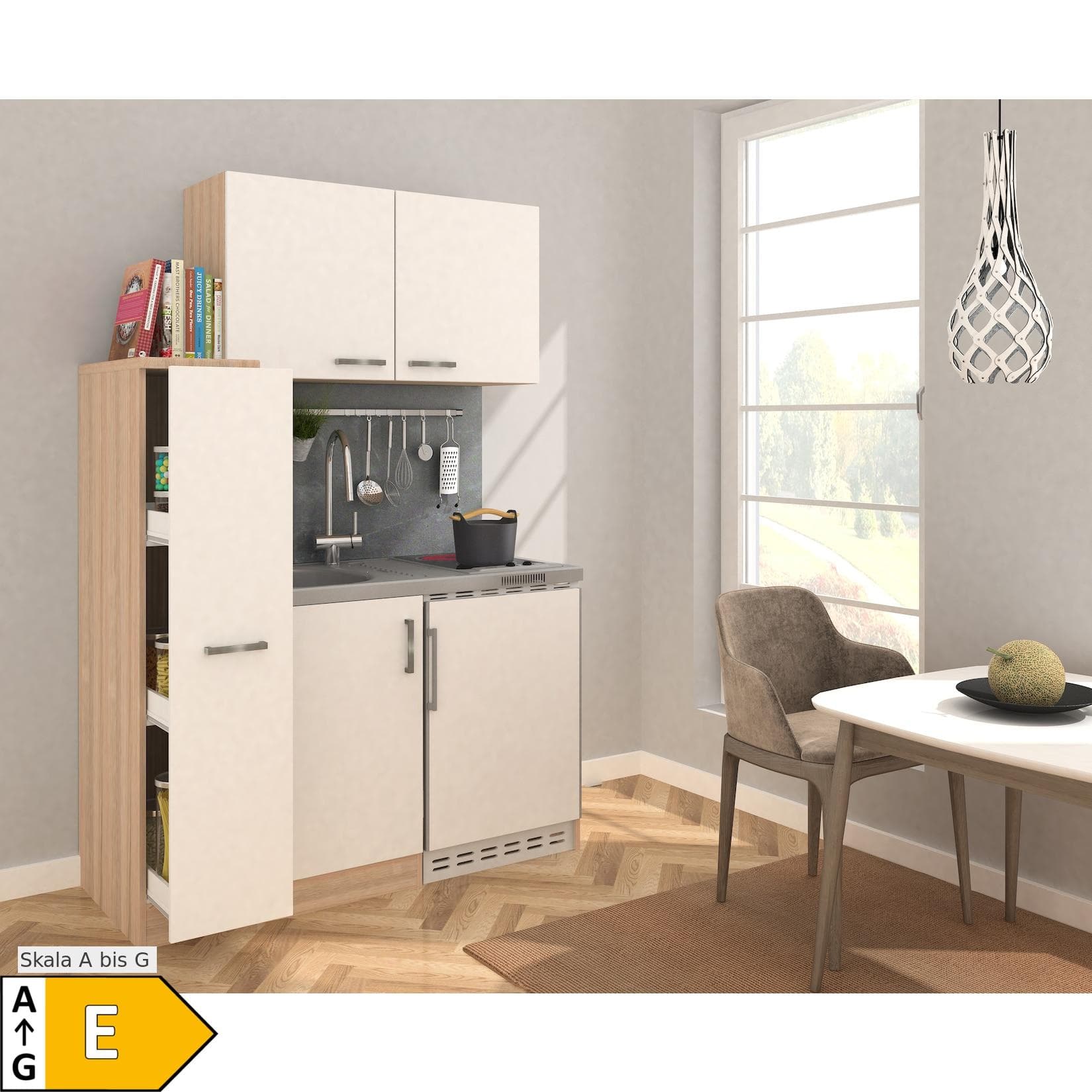 Respekta Miniküche MK130ESWOSC 130 cm weiß Glaskeramikkochfeld