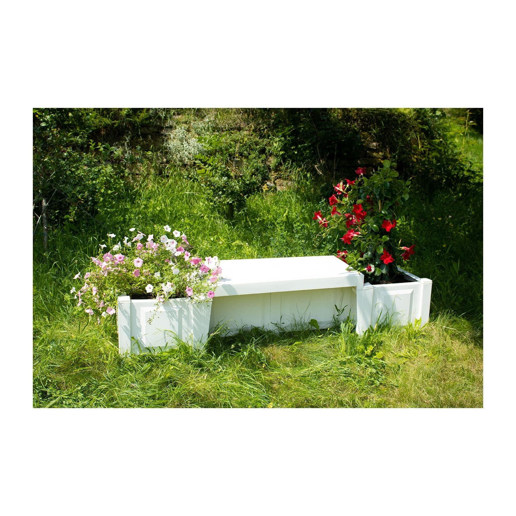 KHW Gartenbank Berlin Weiß mit Pflanzkästen Kunststoff