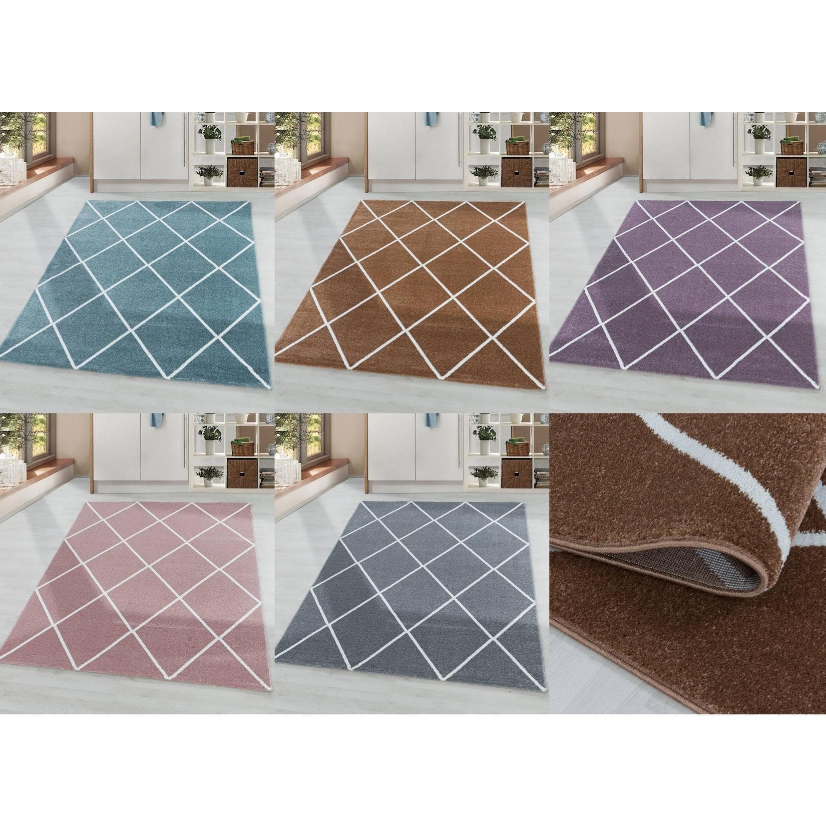 Ayyildiz Designer Teppich Kurzflor Rautenmuster Wohnzimmer