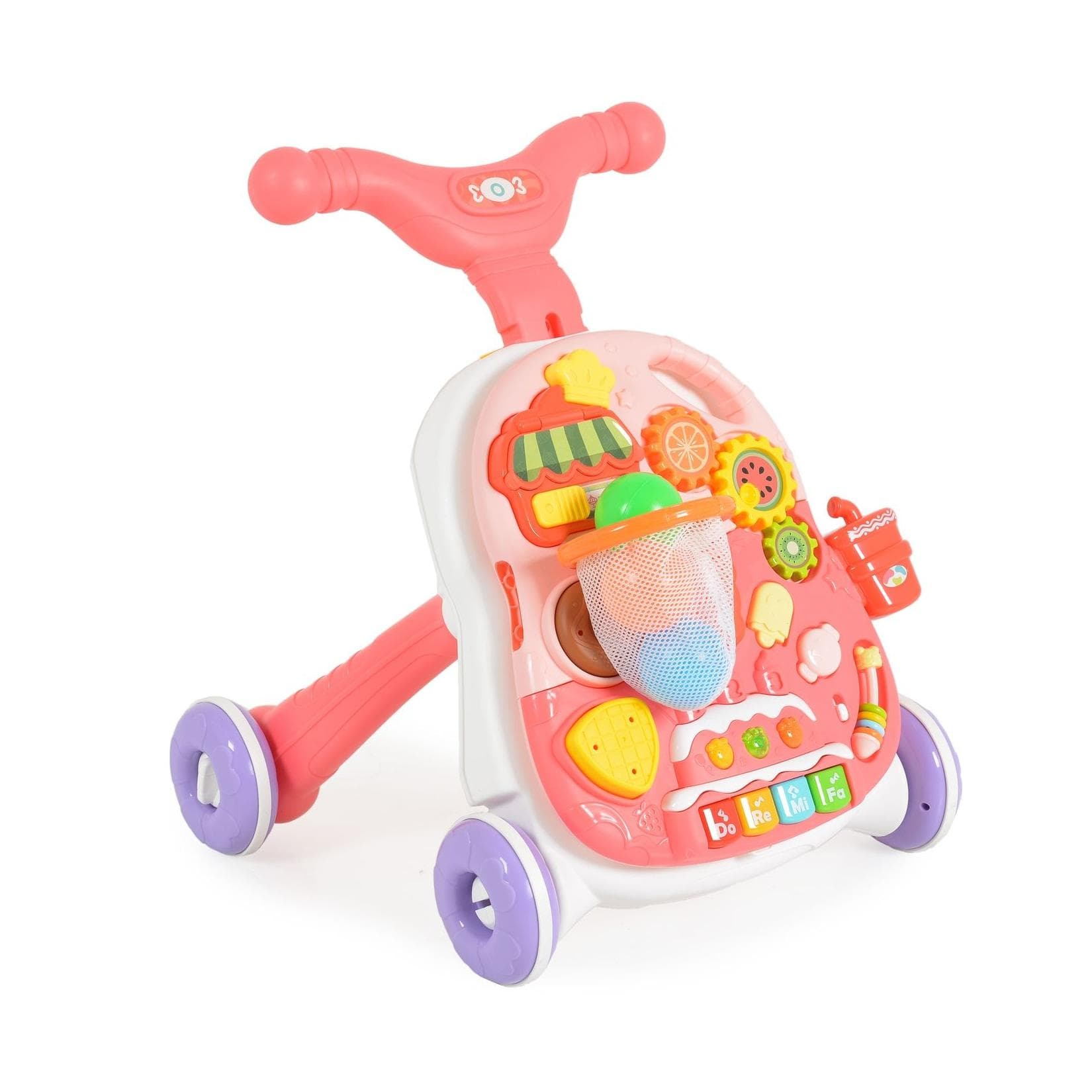 Moni Lauflernwagen 2 in 1 Korb Rosa mit Musikfunktion und Spielcenter