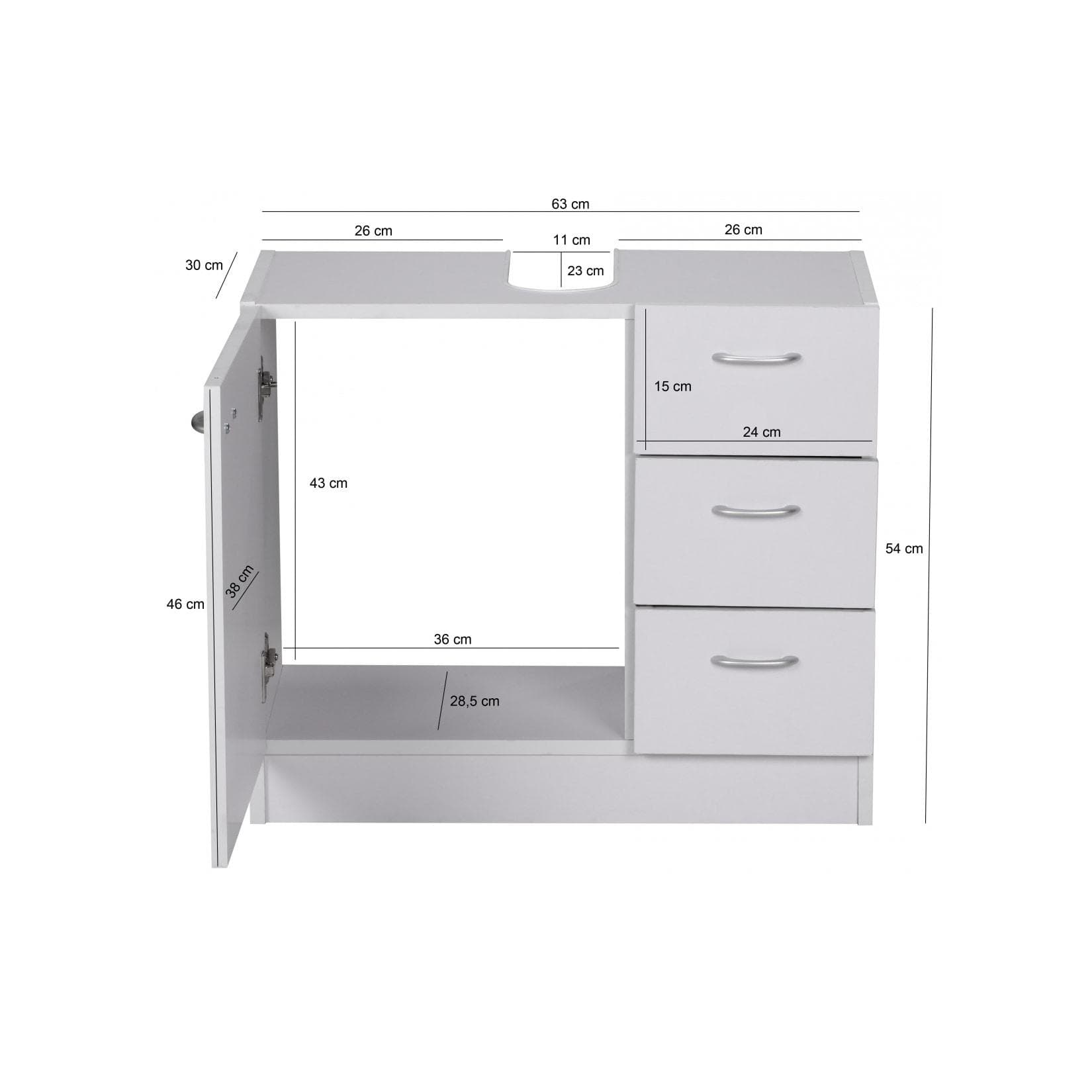 FineBuy Bad Unterschrank Weiß 1 Tür 3 Schubladen Modern