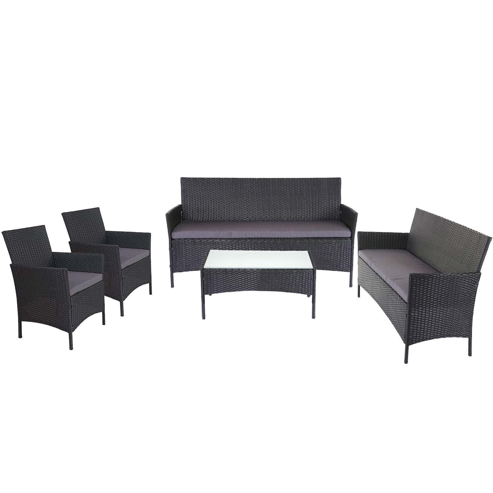MCW Garten-Garnitur Hamar 3-2-1-1 Poly-Rattan Anthrazit Lounge-Set