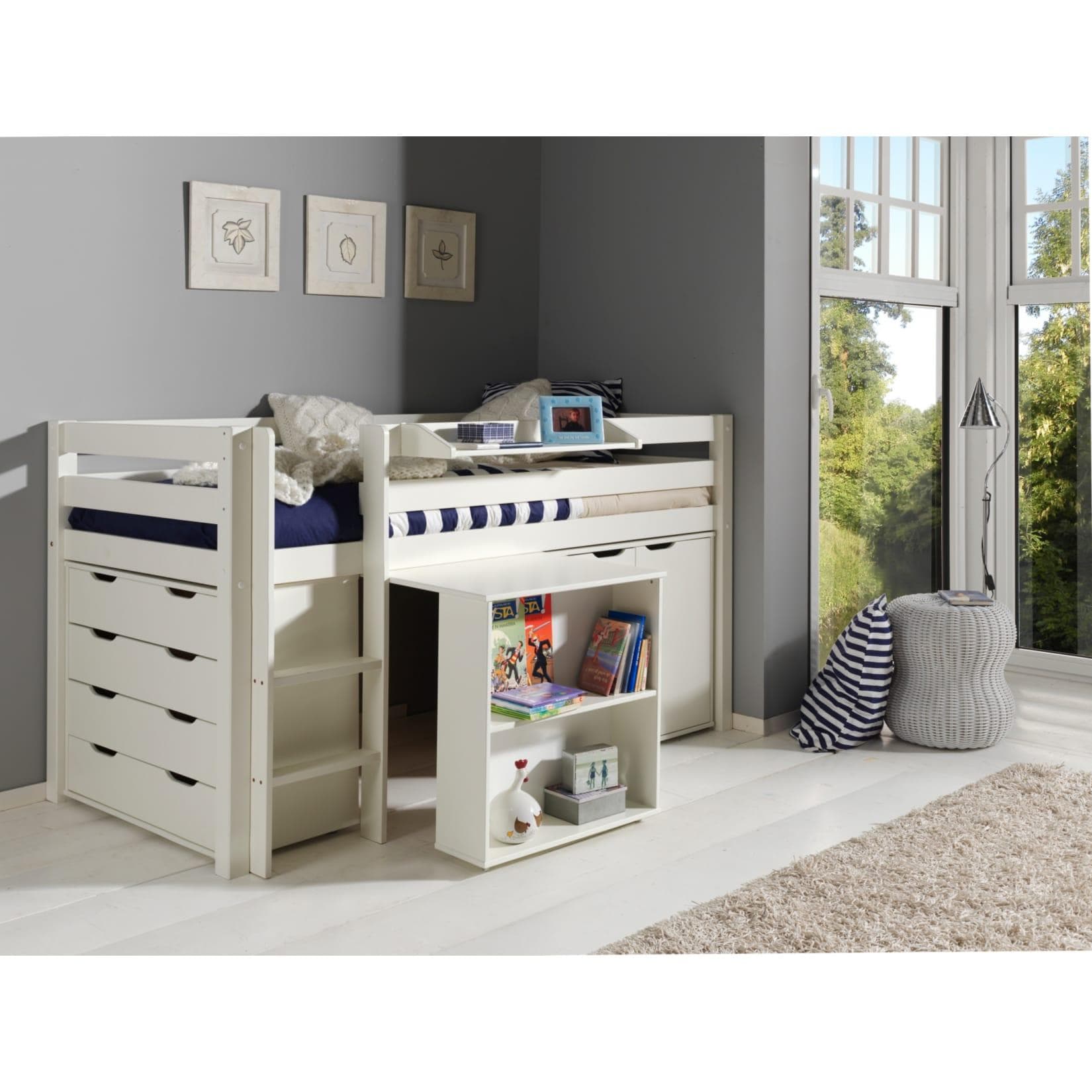 Vipack Furniture Spielbett Pino 1 Weiß Hochbett mit Schreibtisch und Regal