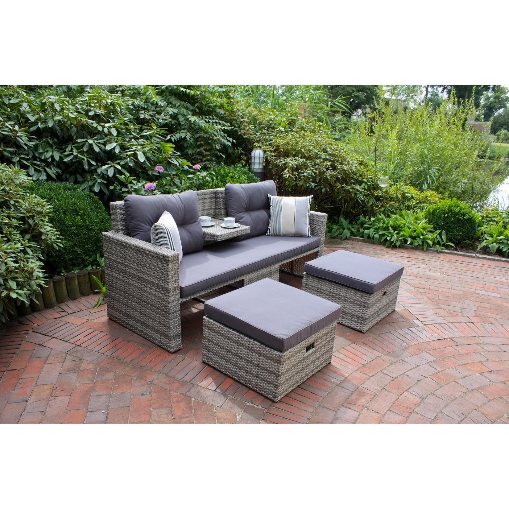 Garden Pleasure Loungesofa Valletta Beige Grau mit Tisch