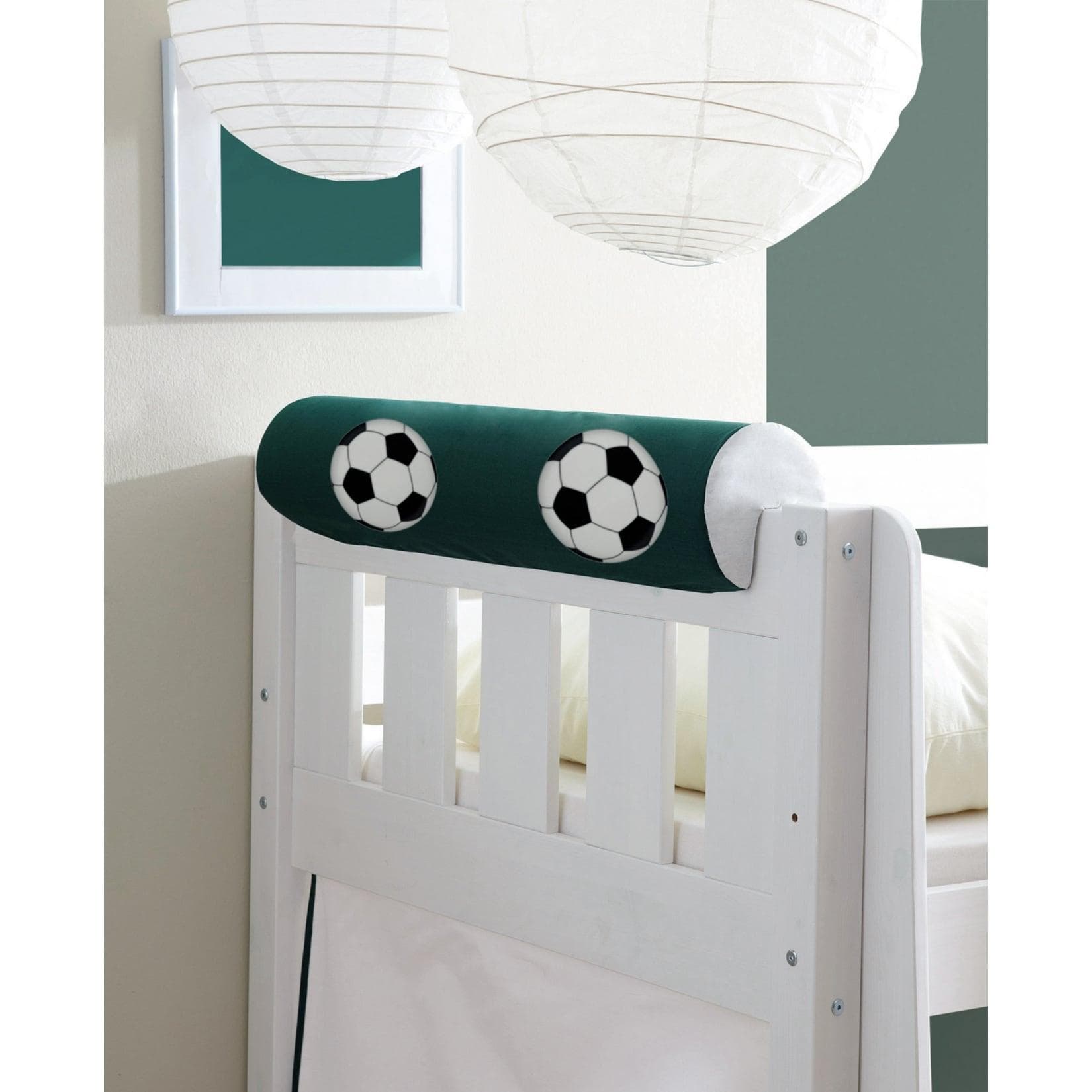 TiCAA Kinder Nackenrolle für Hochbett - Baumwolle Grün/Weiß