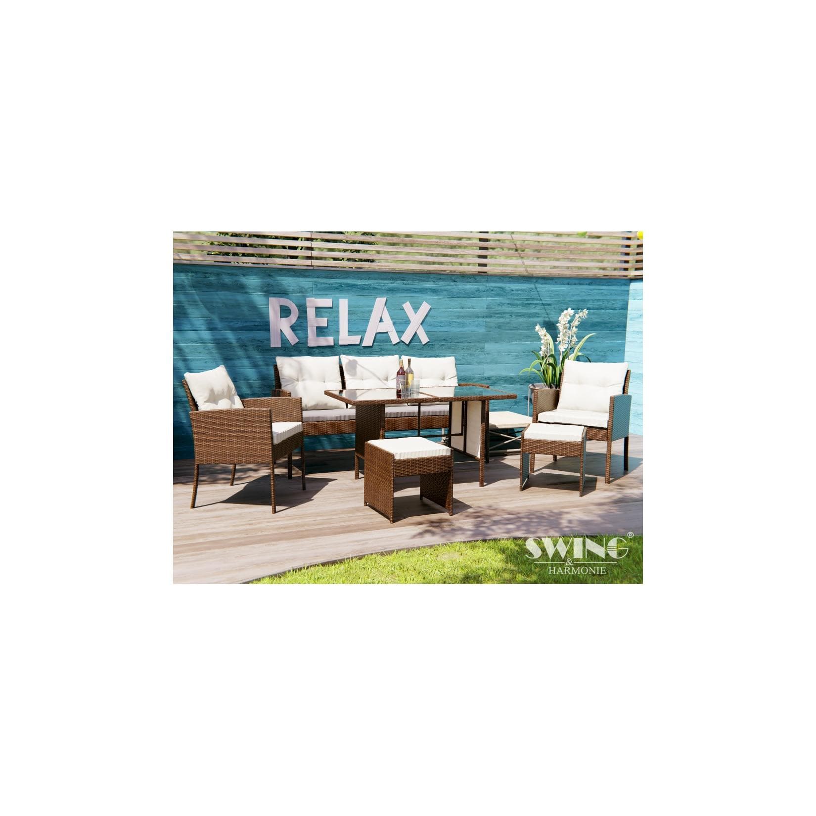 Swing&Harmonie Sydney Polyrattan Sitzgruppe Gartenmöbel Set Braun
