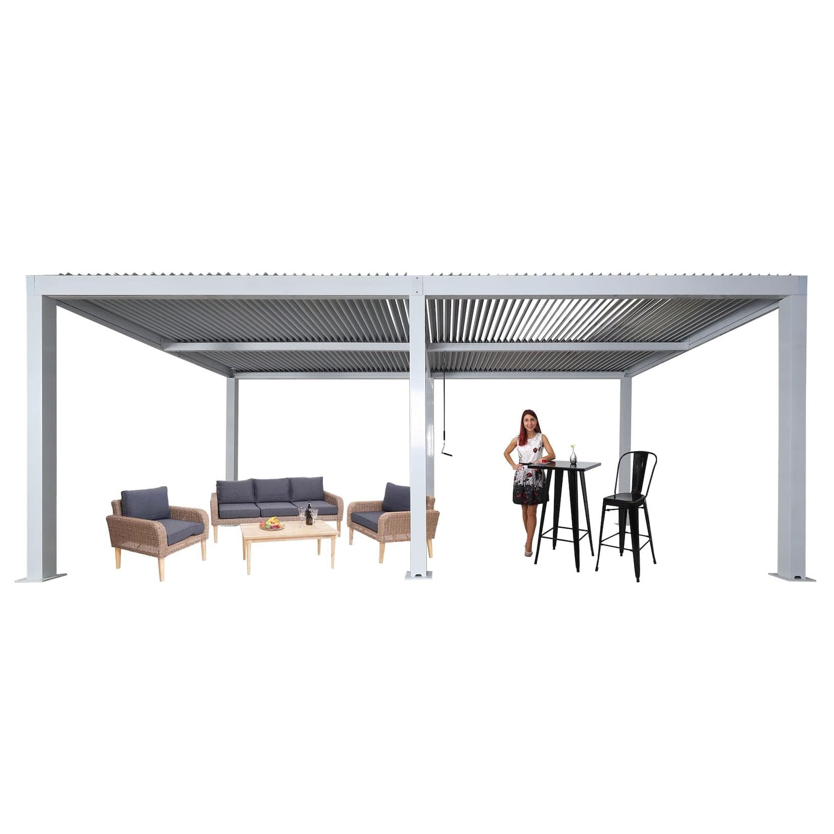 Pergola MCW-L46 Gartenpavillon Lamellen-Pavillon 11cm Aluminium-Gestell Regenrinne Sturmfest 3x6m Weiß