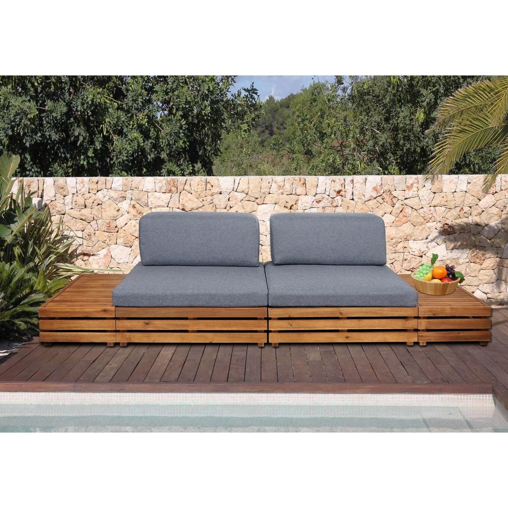 MCW Garten-Garnitur Lounge-Set Sitzgruppe Lounge-Sessel Sofa Akazie Holz Polster Dunkelgrau