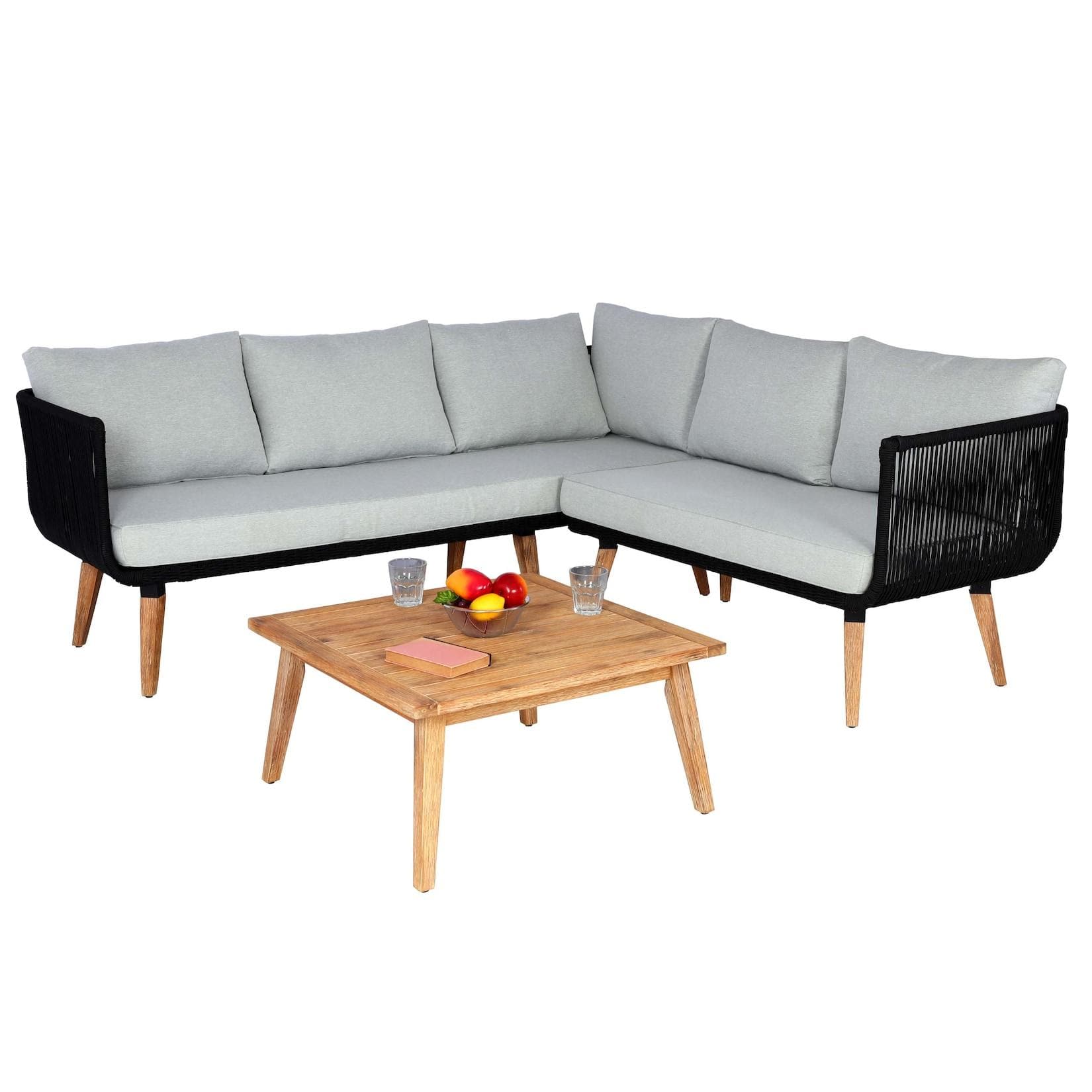 Garten-Garnitur MCW-L30 Akazienholz Grau Polster