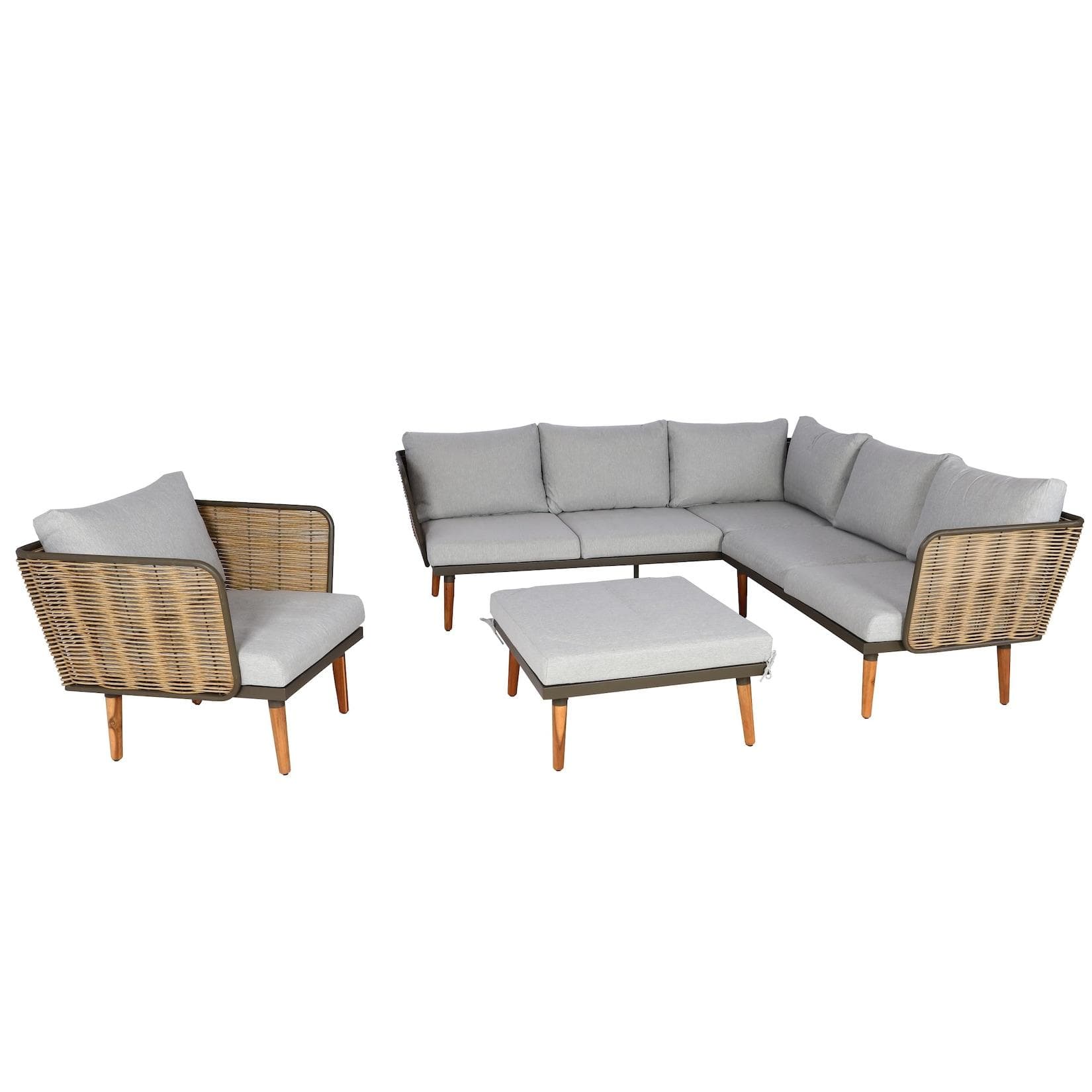 MCW Gartengarnitur MCW-L31 Outdoor Lounge-Set Poly-Rattan Metall Hellgrau