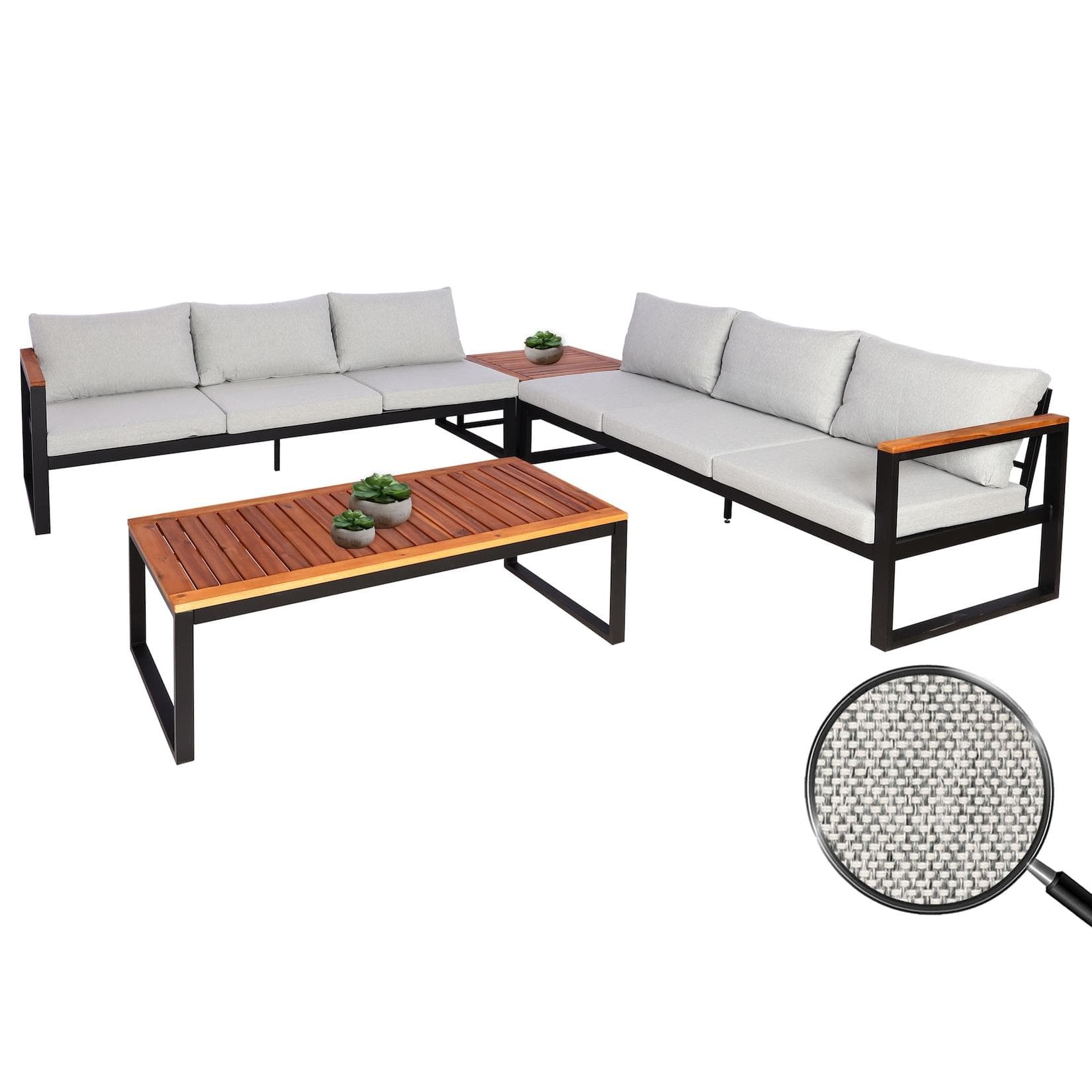Garten-Garnitur MCW-L26 Metall Akazie hellgrau UV-Schutz