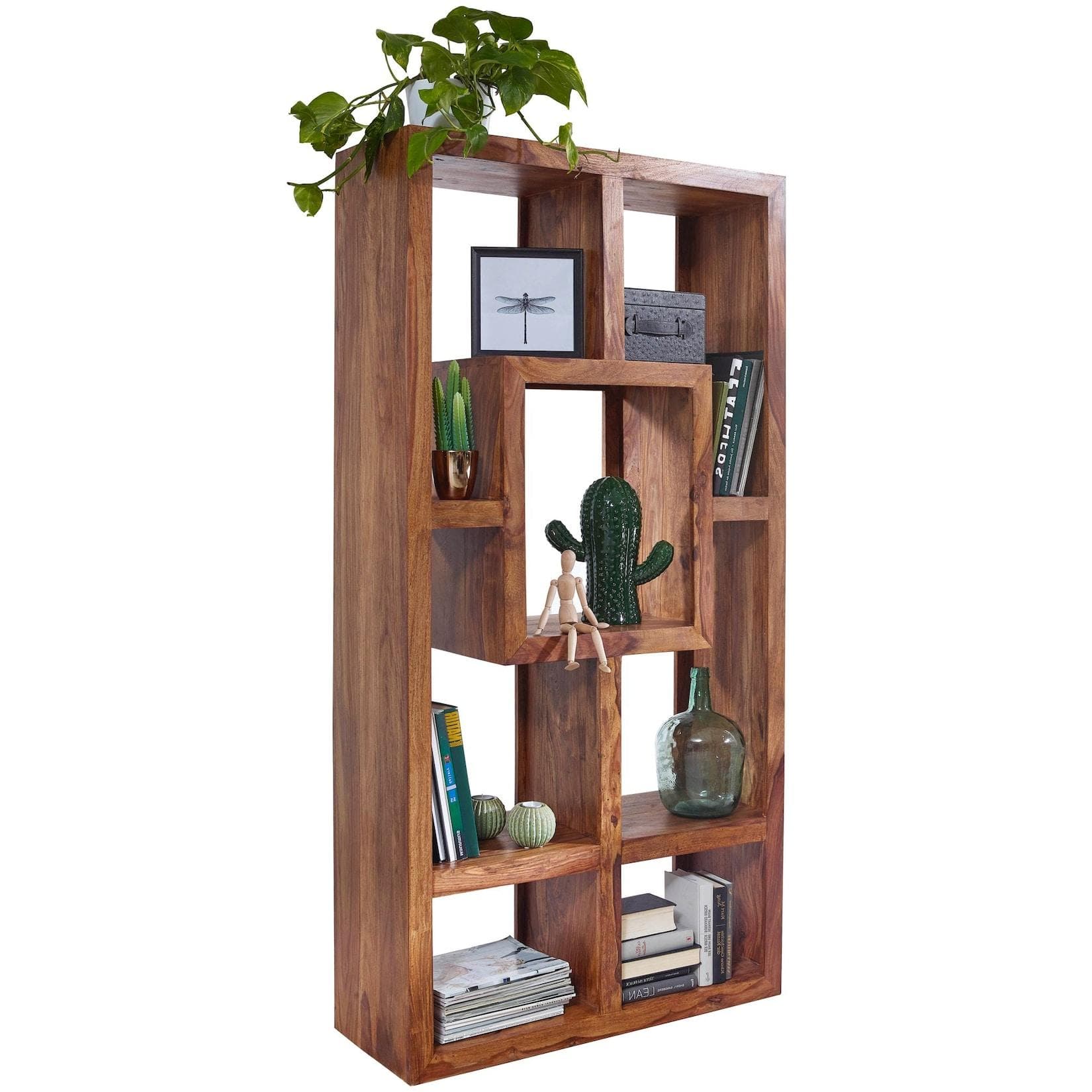 FineBuy Bücherregal Massiv Sheesham 180cm Raumteiler