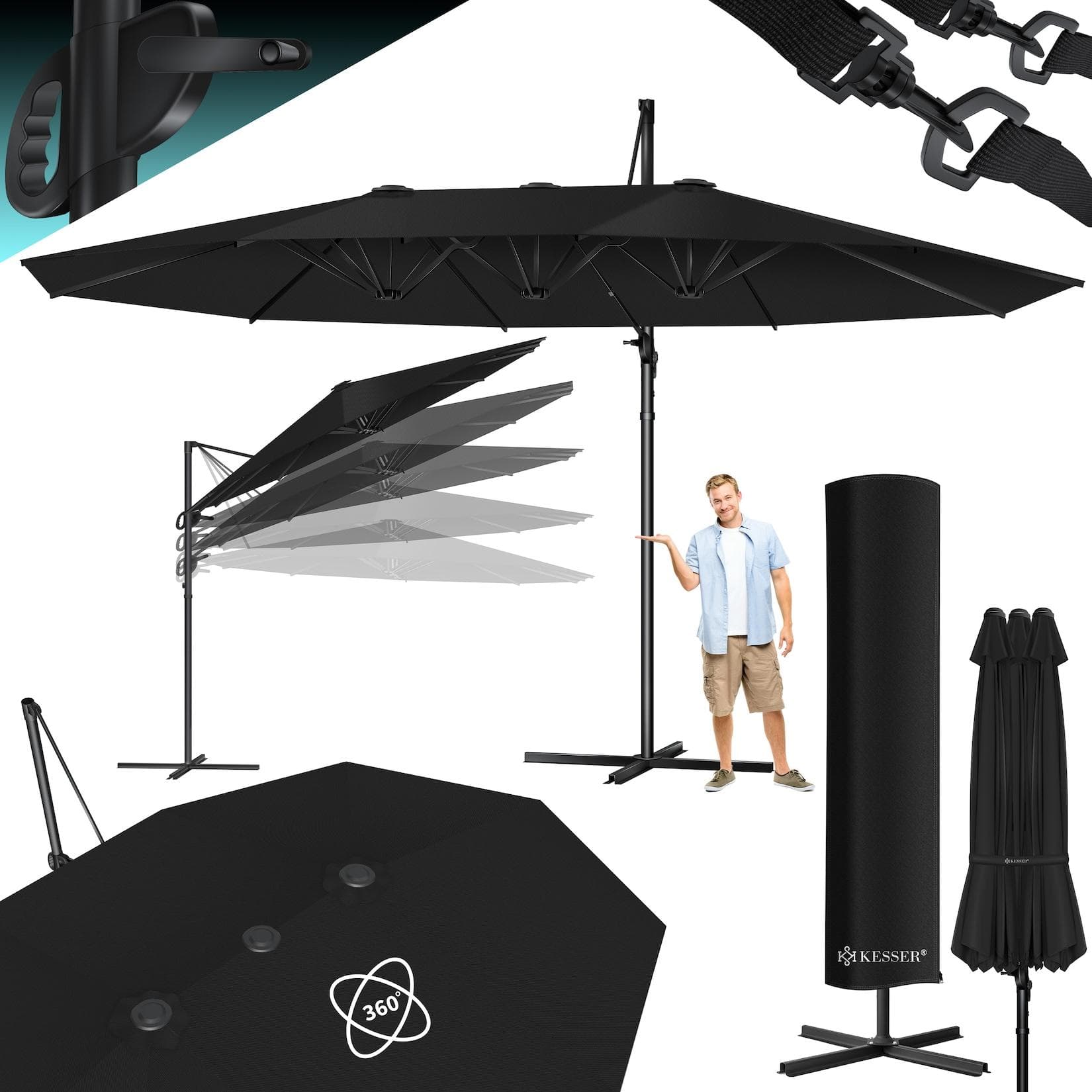 Ampelschirm mit Kurbelmechanismus aus Aluminium