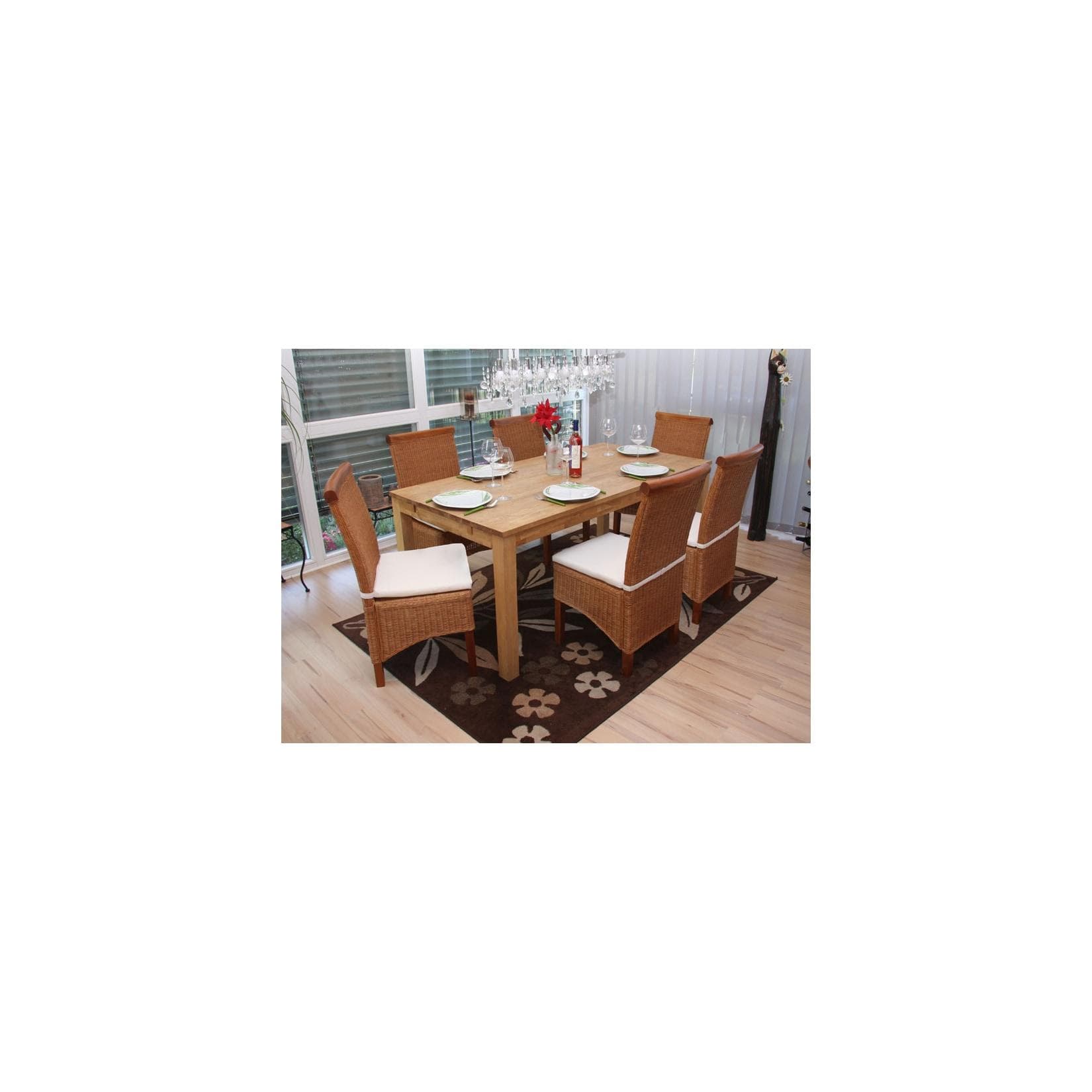MCW 6er-Set Esszimmerstuhl Var Korbgeflecht Mit Sitzkissen