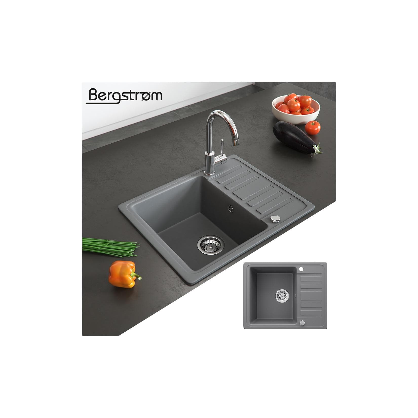 Bergstroem Granitspüle Grau mit Trockenplatz