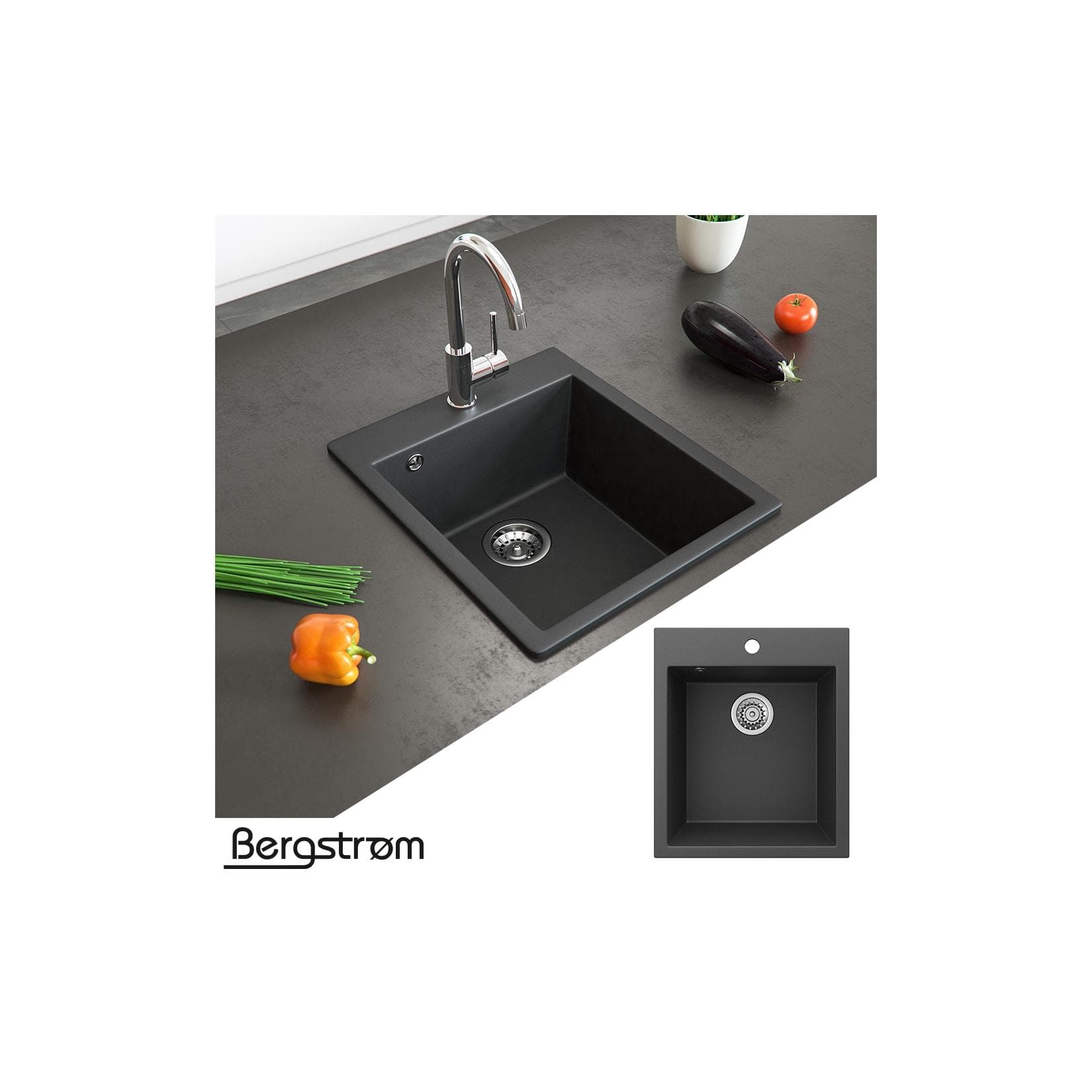 Bergstroem Granitspüle Venice Schwarz Einbauspüle