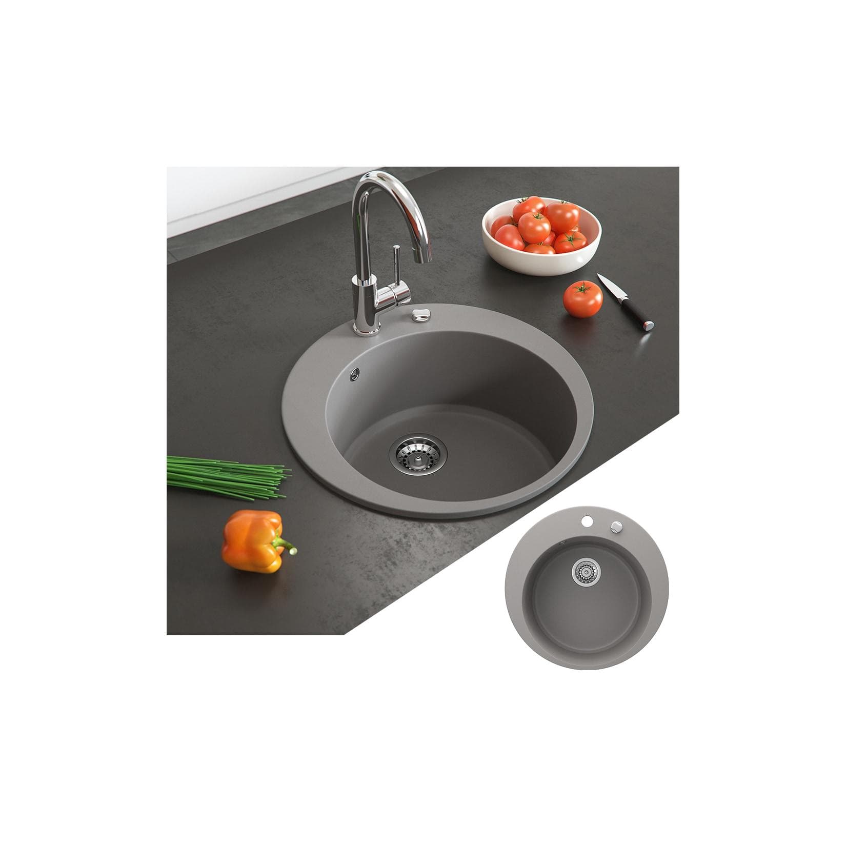 Bergström Granit Spüle Rund 505mm Beton Einbauspüle