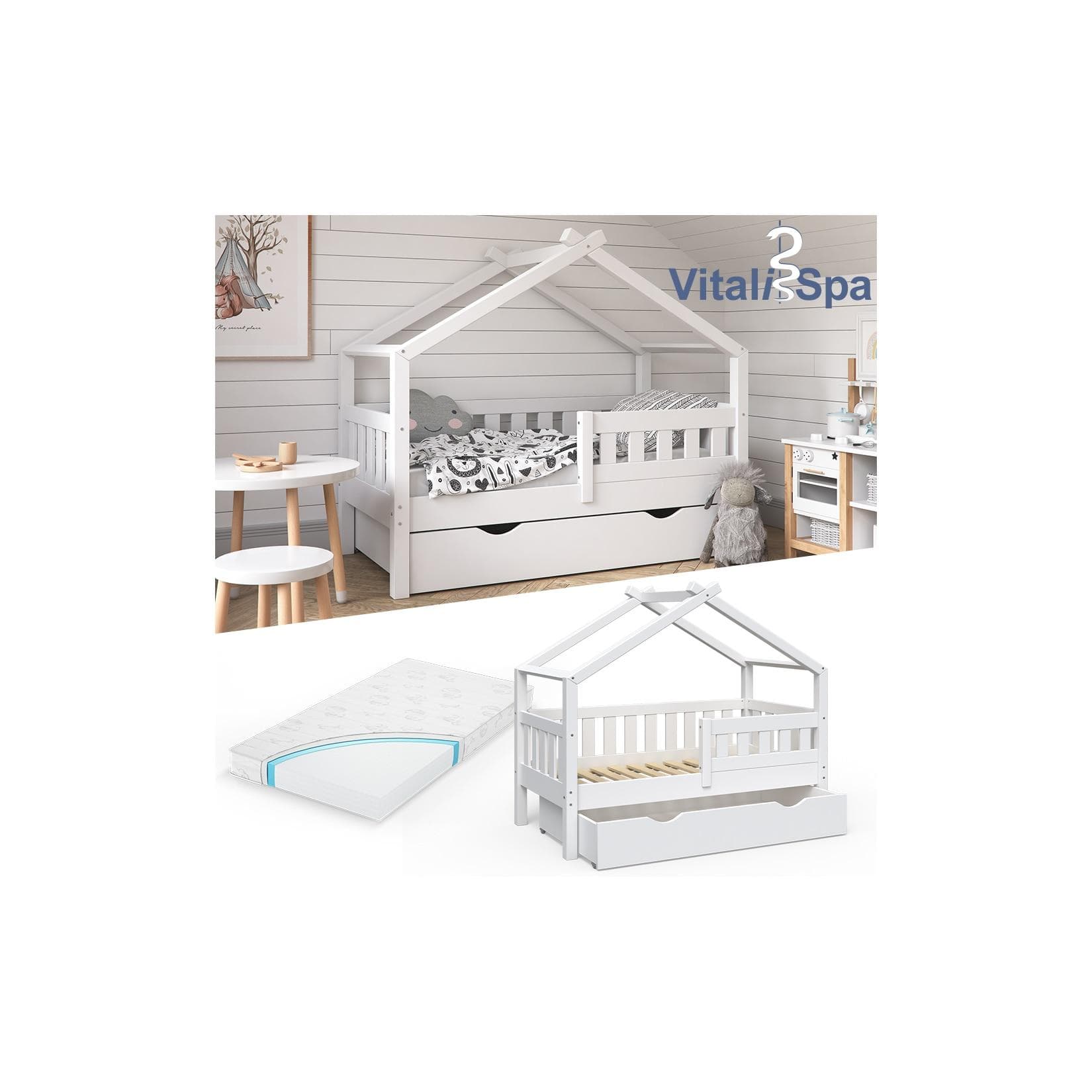 VitaliSpa Design Kinderbett 140x70 mit Schublade und Matratze