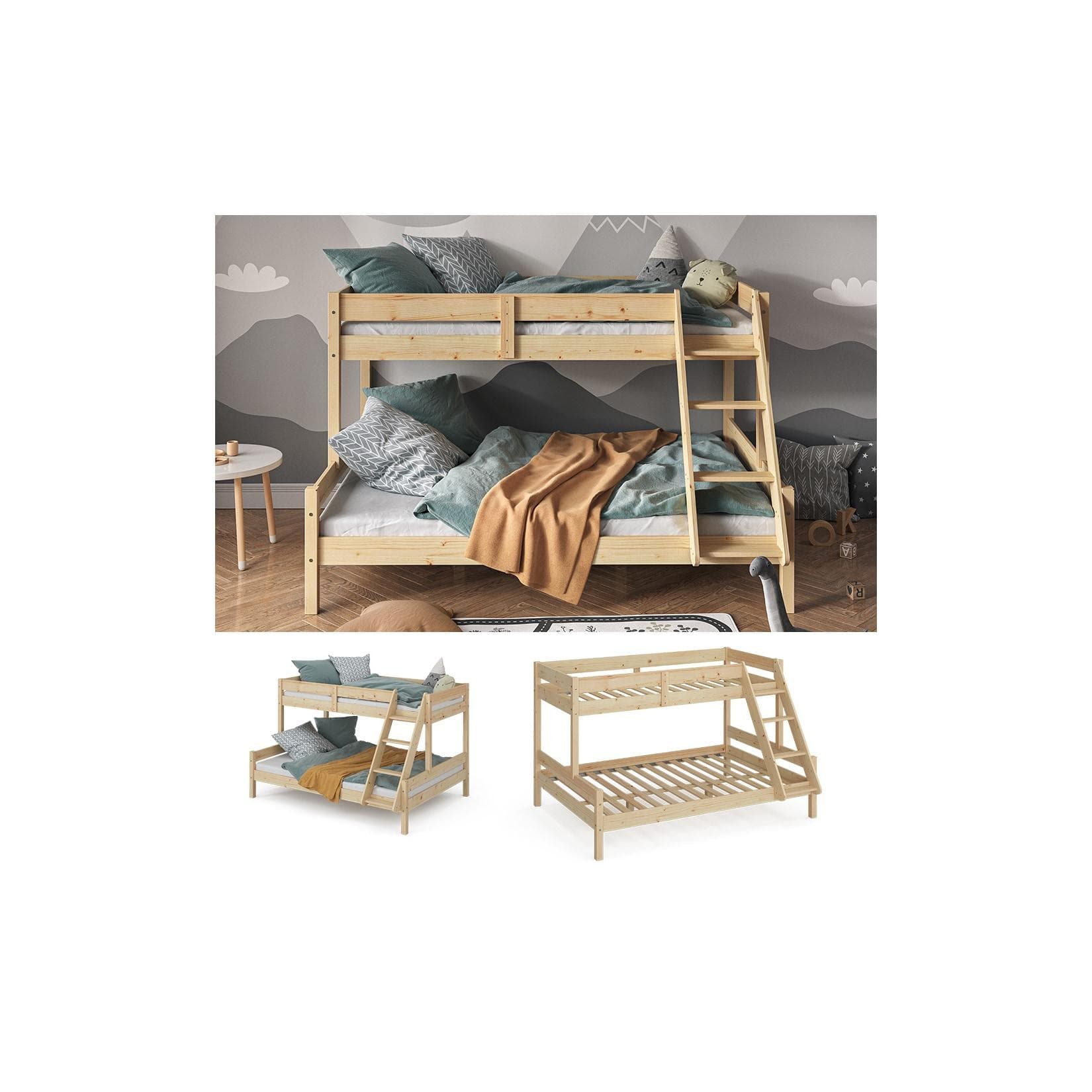 VitaliSpa Hochbett Everest Natur Modern 140x200 Massivholz