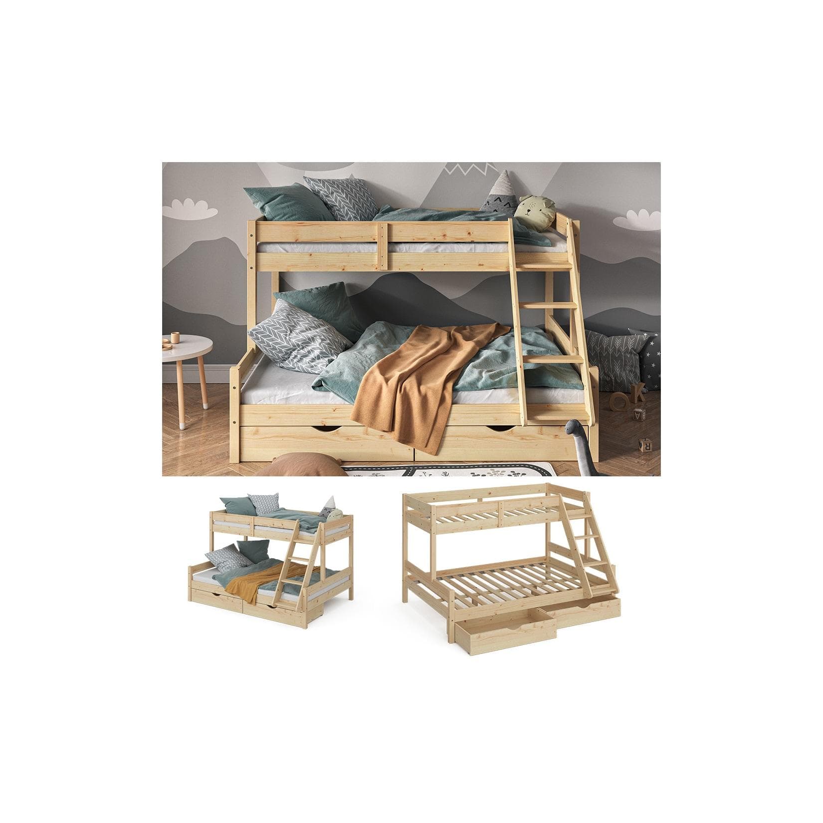 VitaliSpa Hochbett Everest Natur Modern 140x200 Massivholz