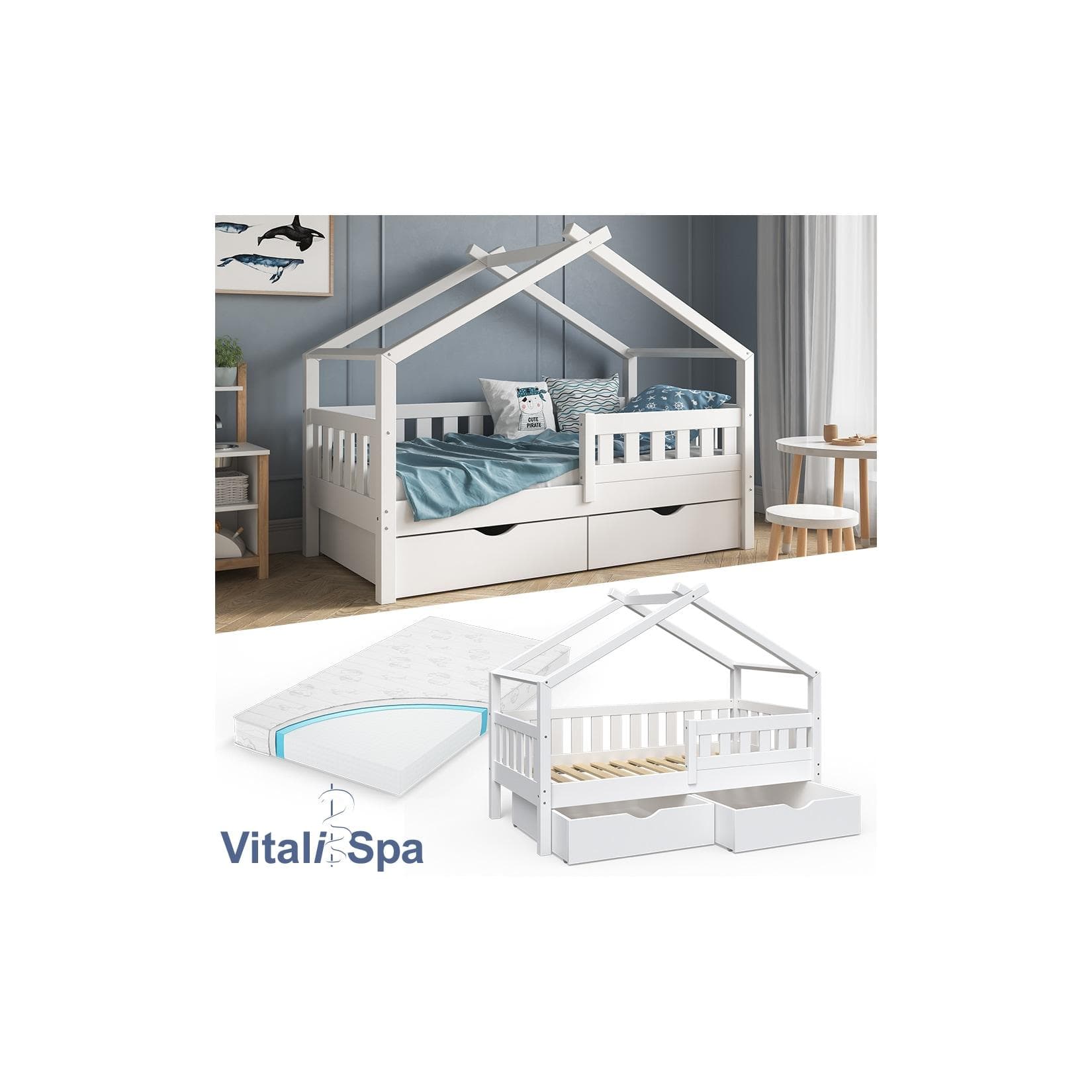 VitaliSpa Design Kinderbett 160x80 mit Schubladen und Matratze