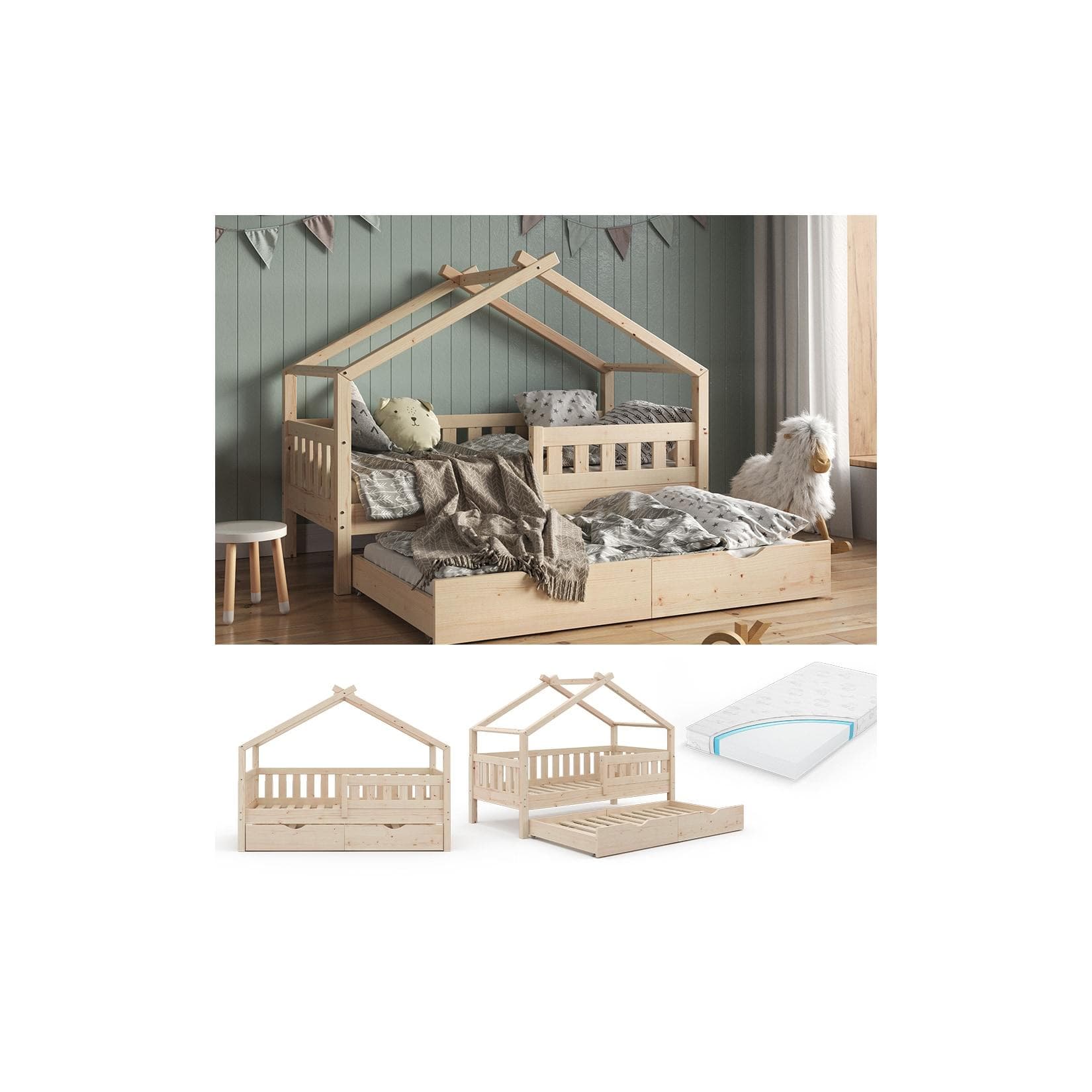 VitaliSpa Design Kinderbett 160x80 Natur Massivholz