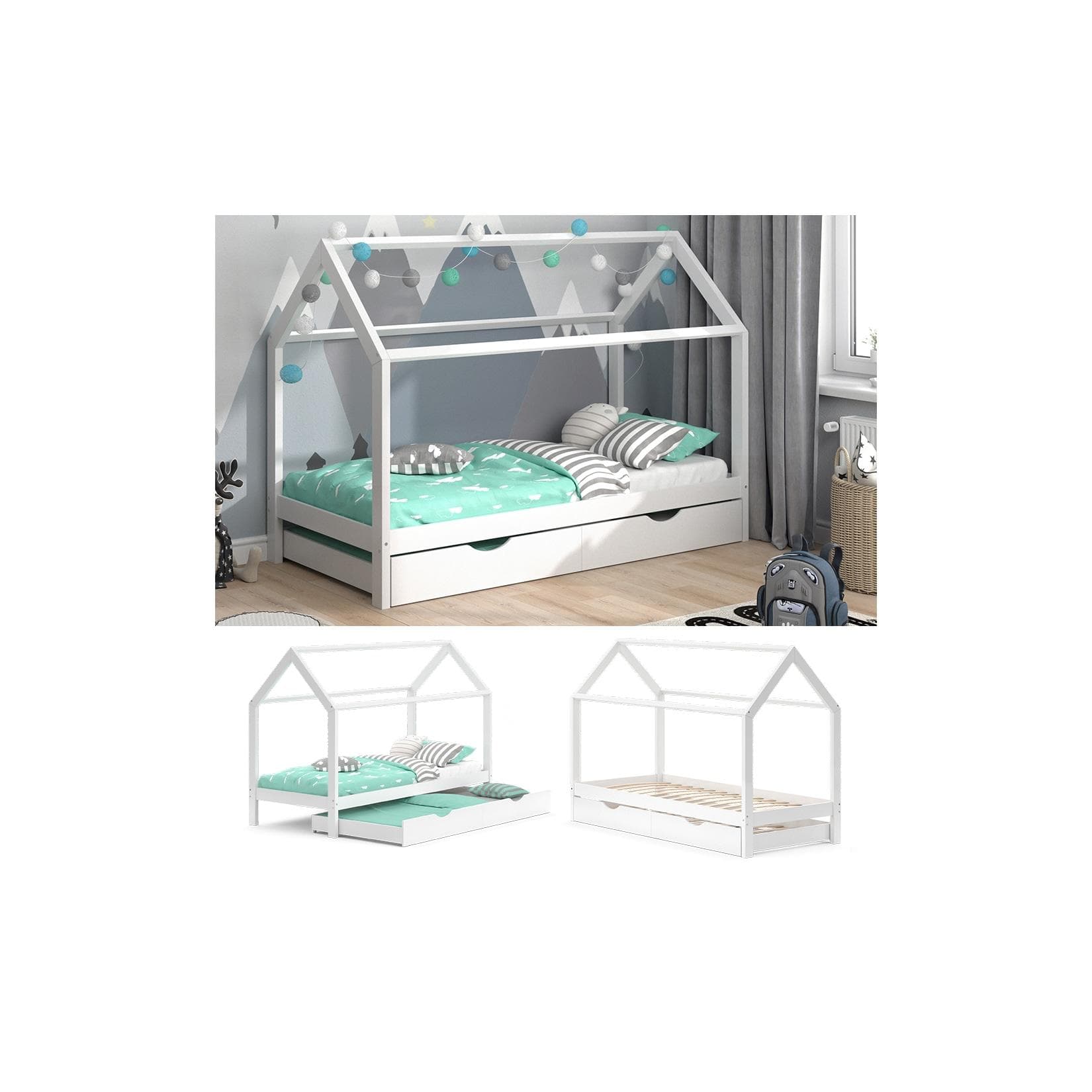 VitaliSpa® Hausbett Wiki Weiß mit Gästebett aus Holz