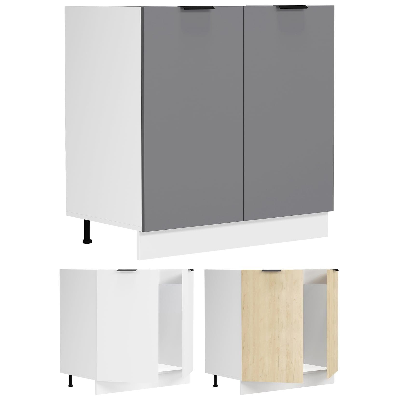 VCM Spülunterschrank Fasola Weiß Anthrazit 80 cm