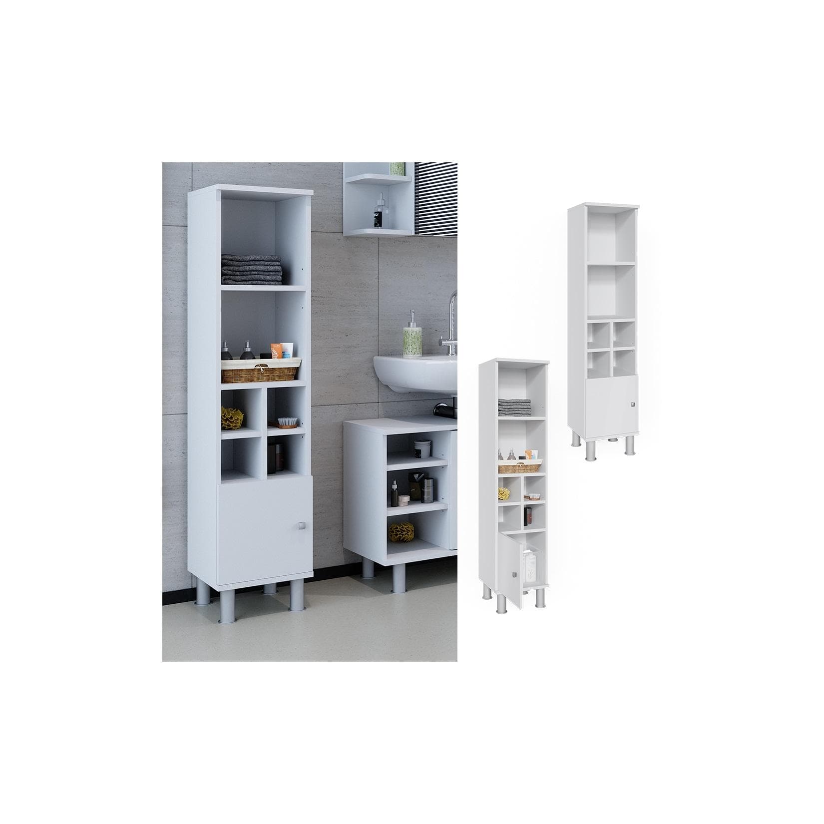 Vicco Badschrank Fynn Hochschrank 7 Fächer Modern