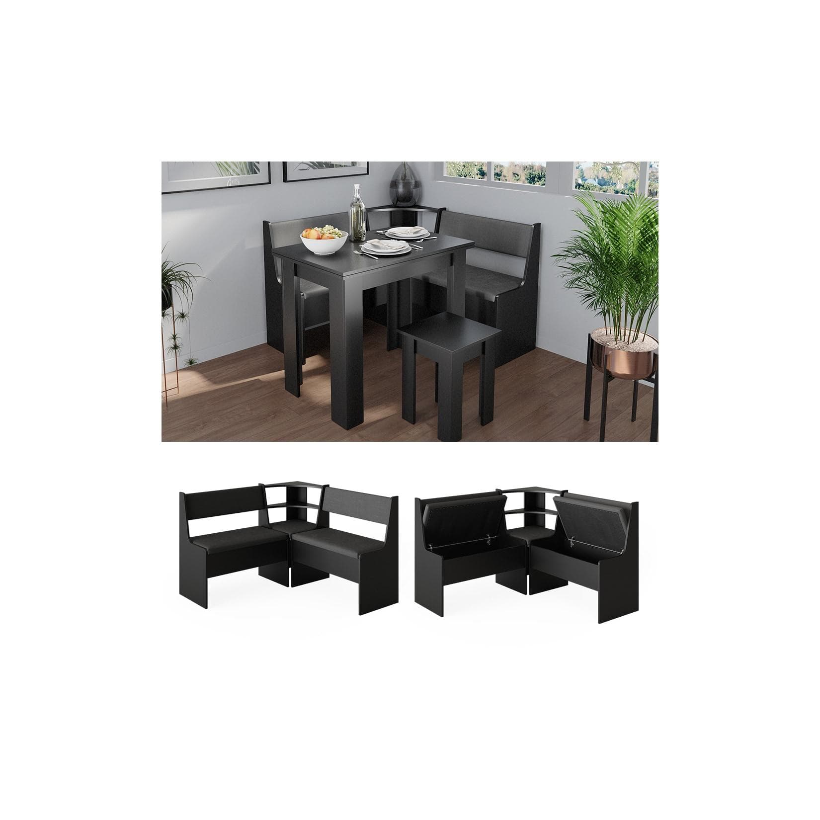 Vicco Eckbankgruppe Roman Schwarz Modern mit Klappfunktion