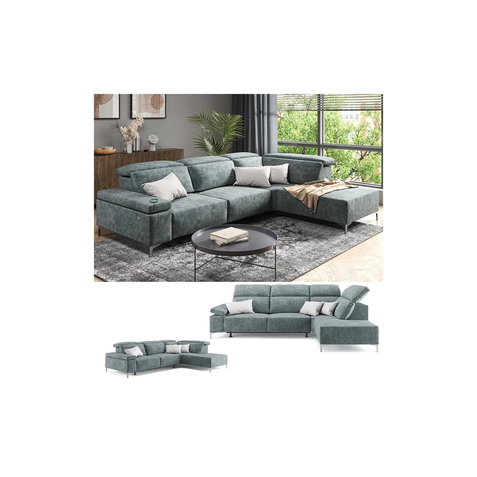 VitaliSpa Ecksofa Loungesofa Boxspringsofa James Grau Relaxfunktion