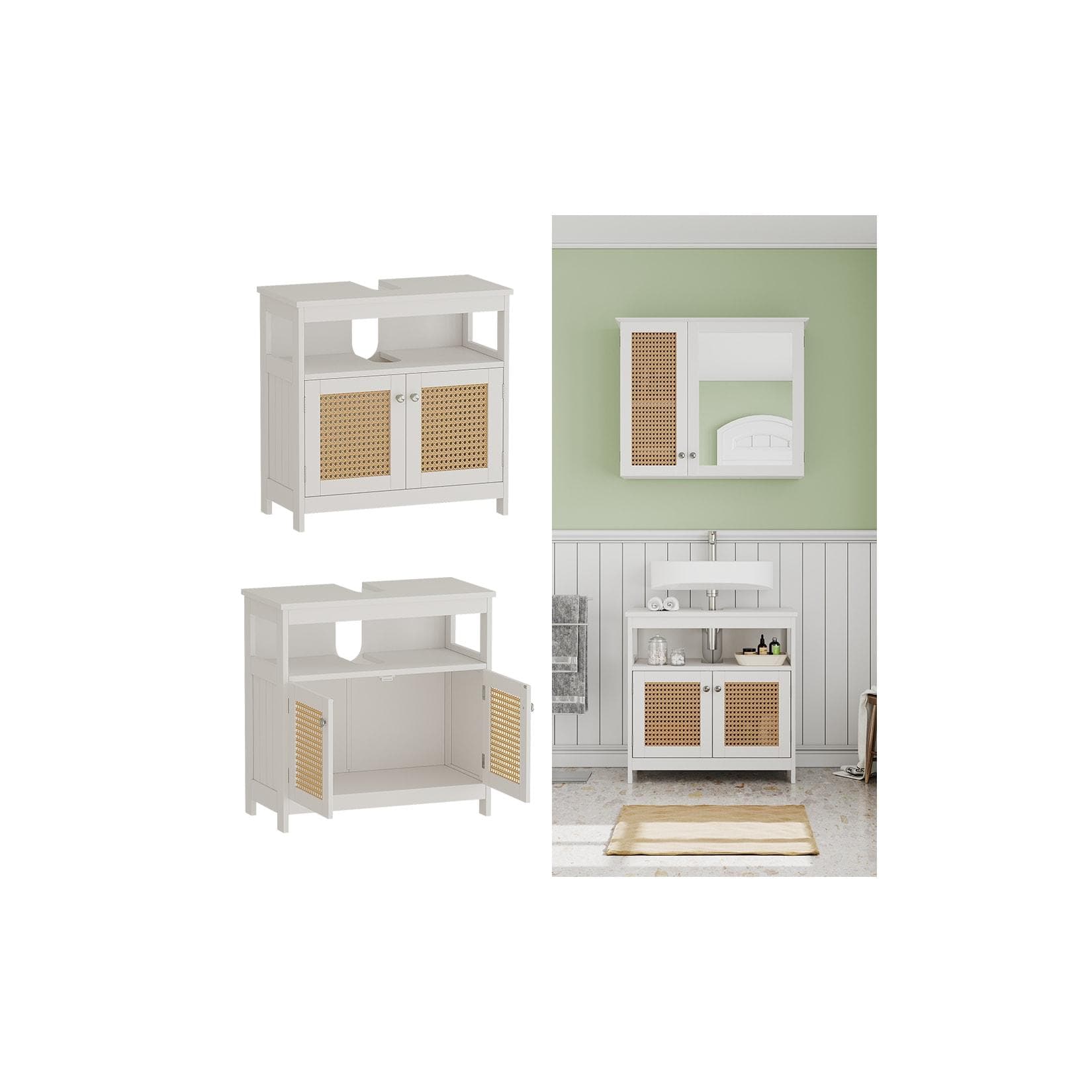 Waschbeckenunterschrank Weiß mit 2 Türen & offenem Fach