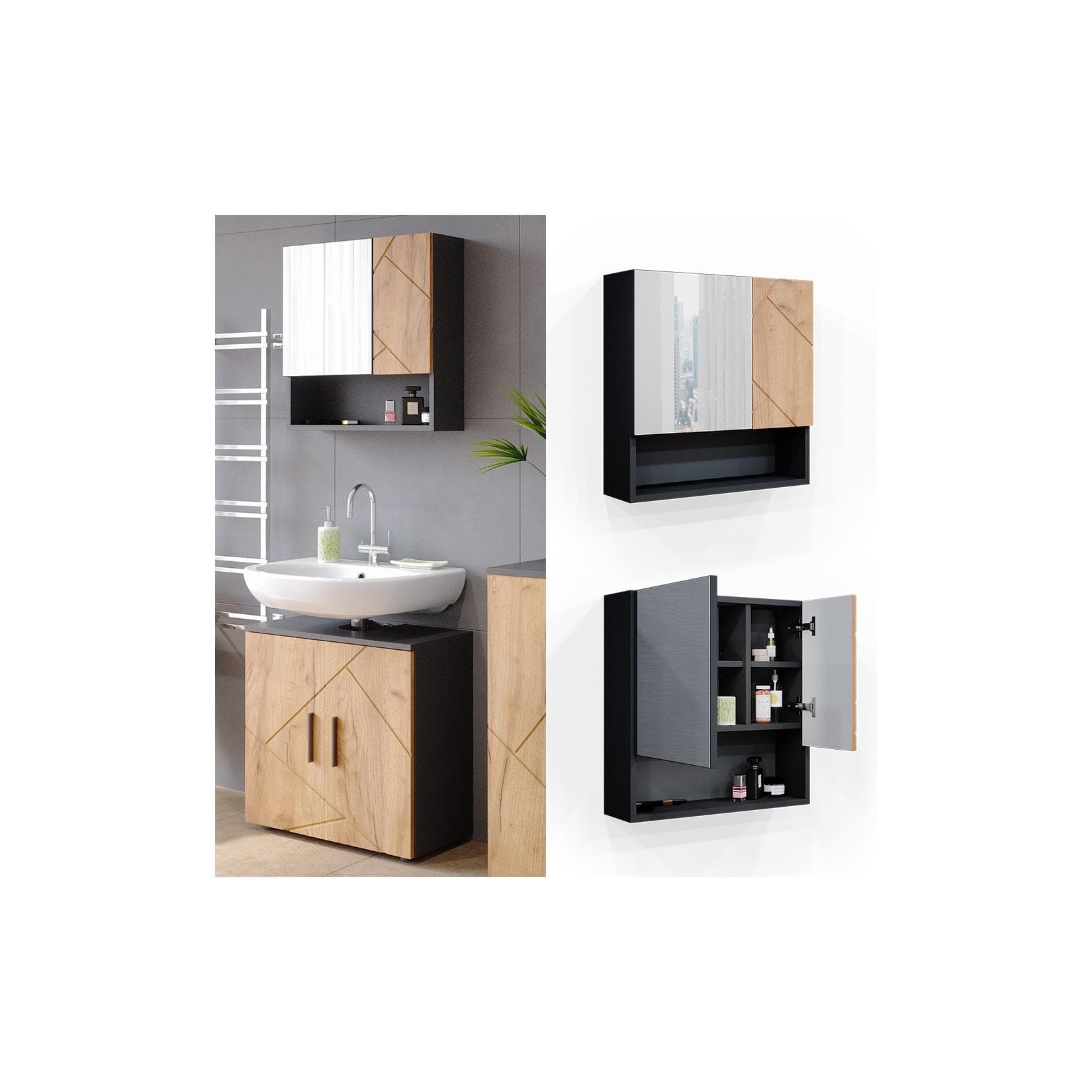 Vicco Badezimmerspiegelschrank Irma Anthrazit, Innovatives Design