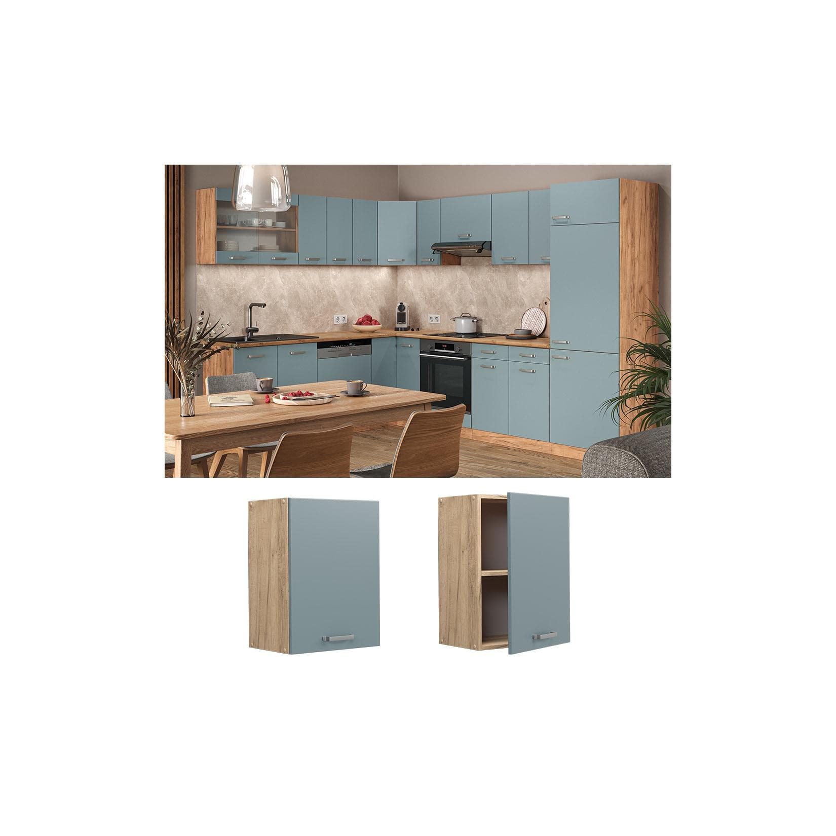 Vicco Hängeschrank Küchenschrank R-Line Eiche Blau Grau 45 cm