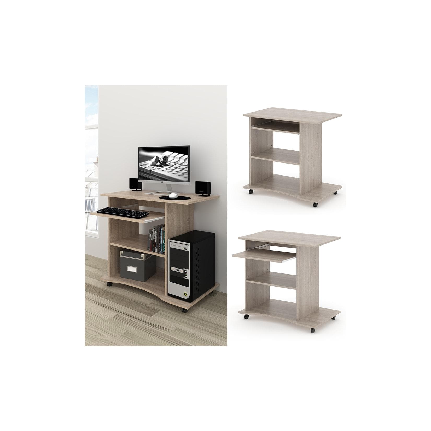 Vicco Computertisch HARM Rollbar mit Tastaturauszug Sonoma