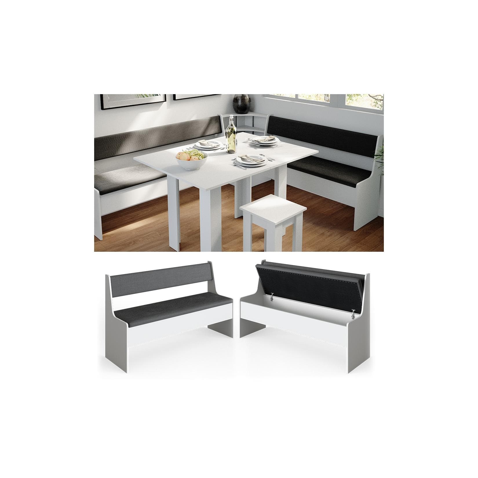 Vicco Küchenbank Roman Weiß 137cm mit Stauraum Truhenfunktion