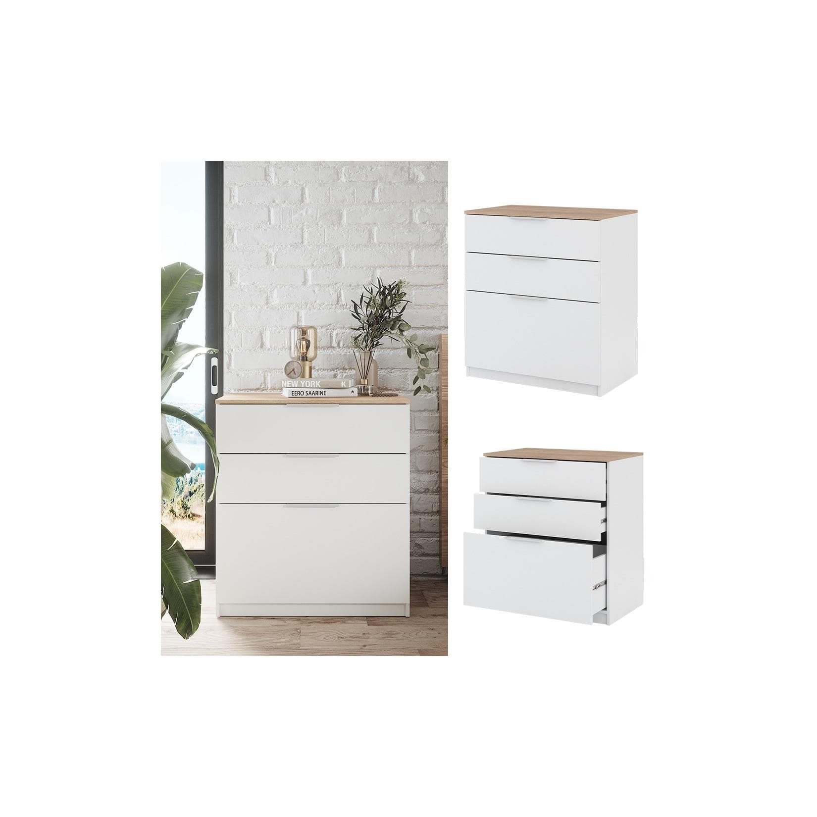 Vicco Kommode Betti Weiß/Sonoma 3 Schubladen