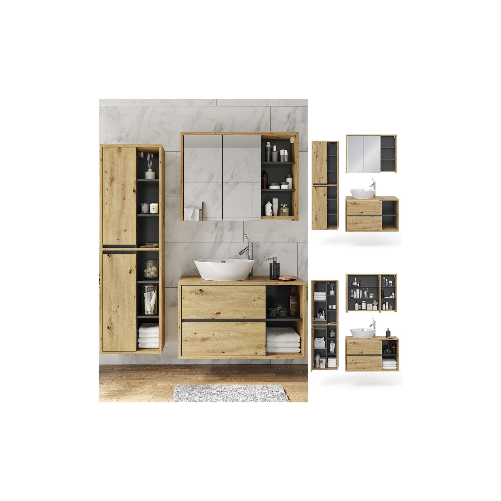 Vicco Badmöbel-Set Viola Anthrazit Elegant