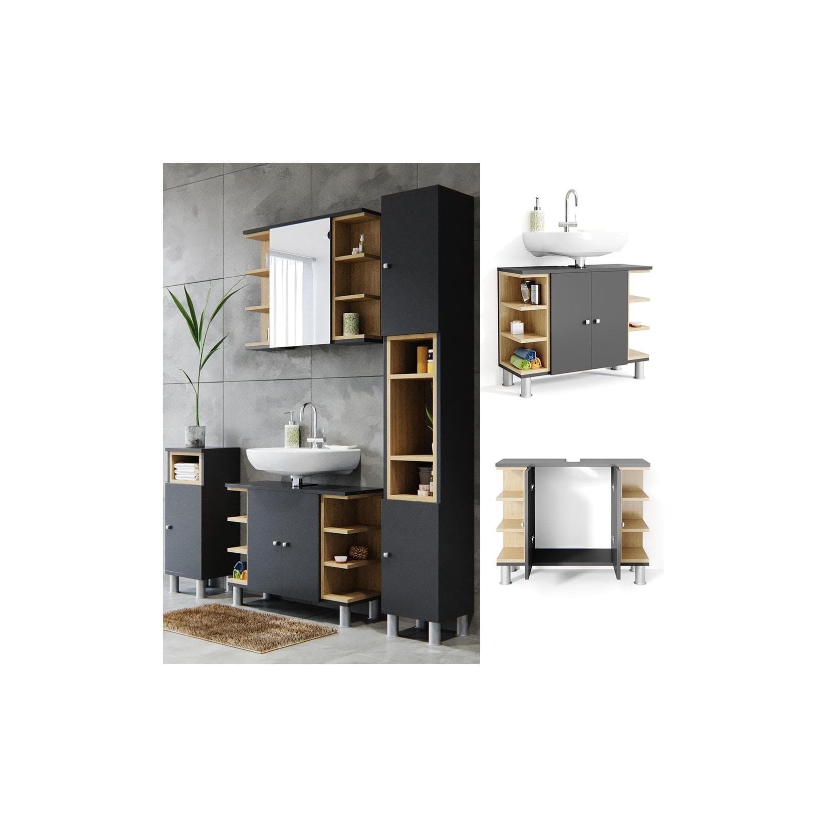 Vicco Waschbeckenunterschrank Aquis Eiche Anthrazit