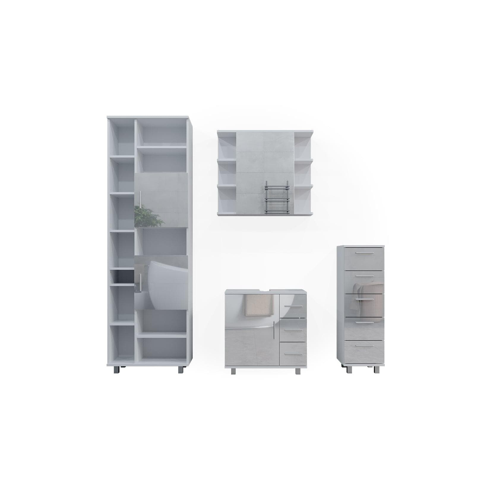 Vicco Badmöbelset Ilias Weiß Hochglanz Modern Badezimmer Schrank